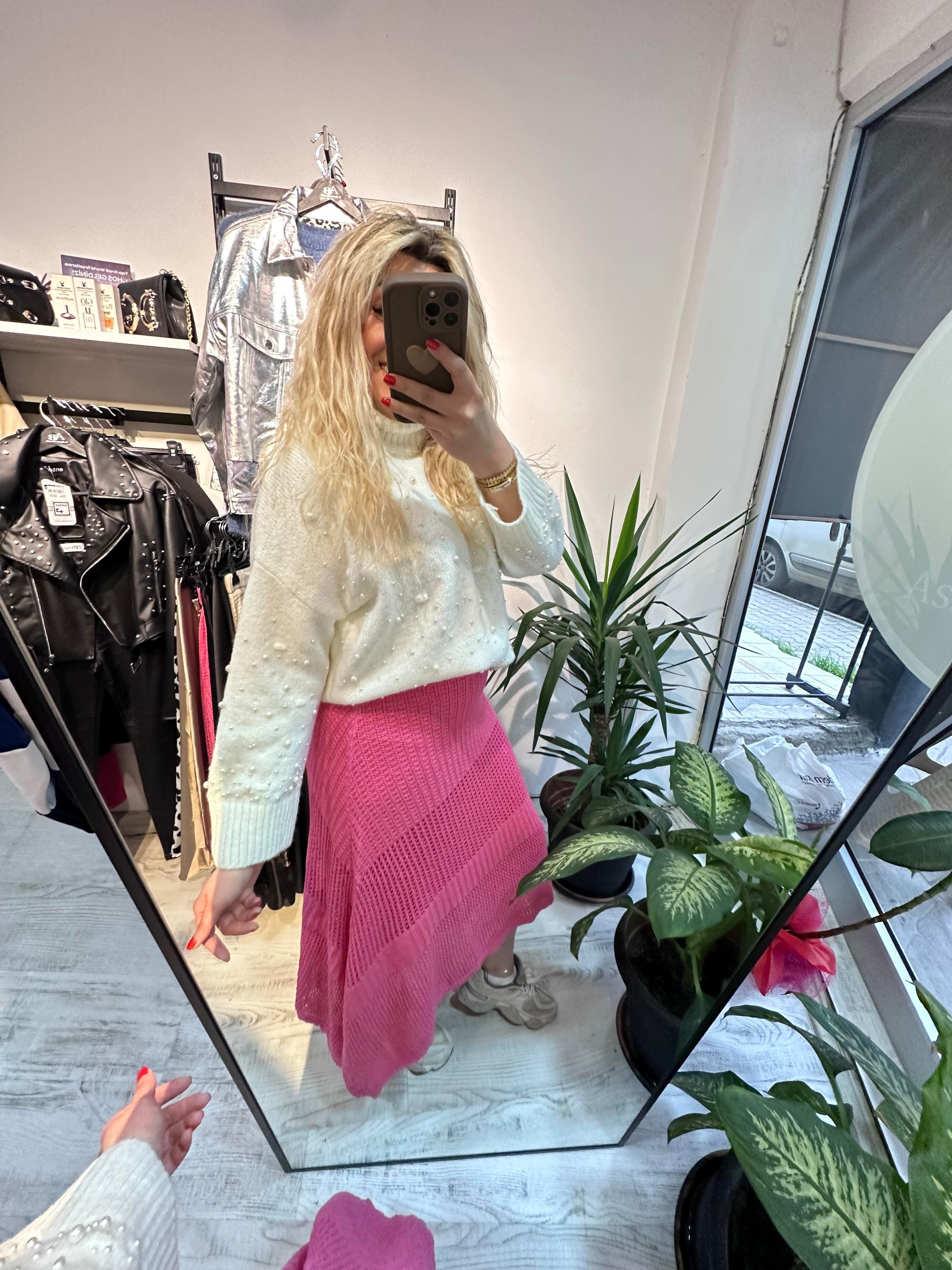 Astarlı Merserize Pembe Etek