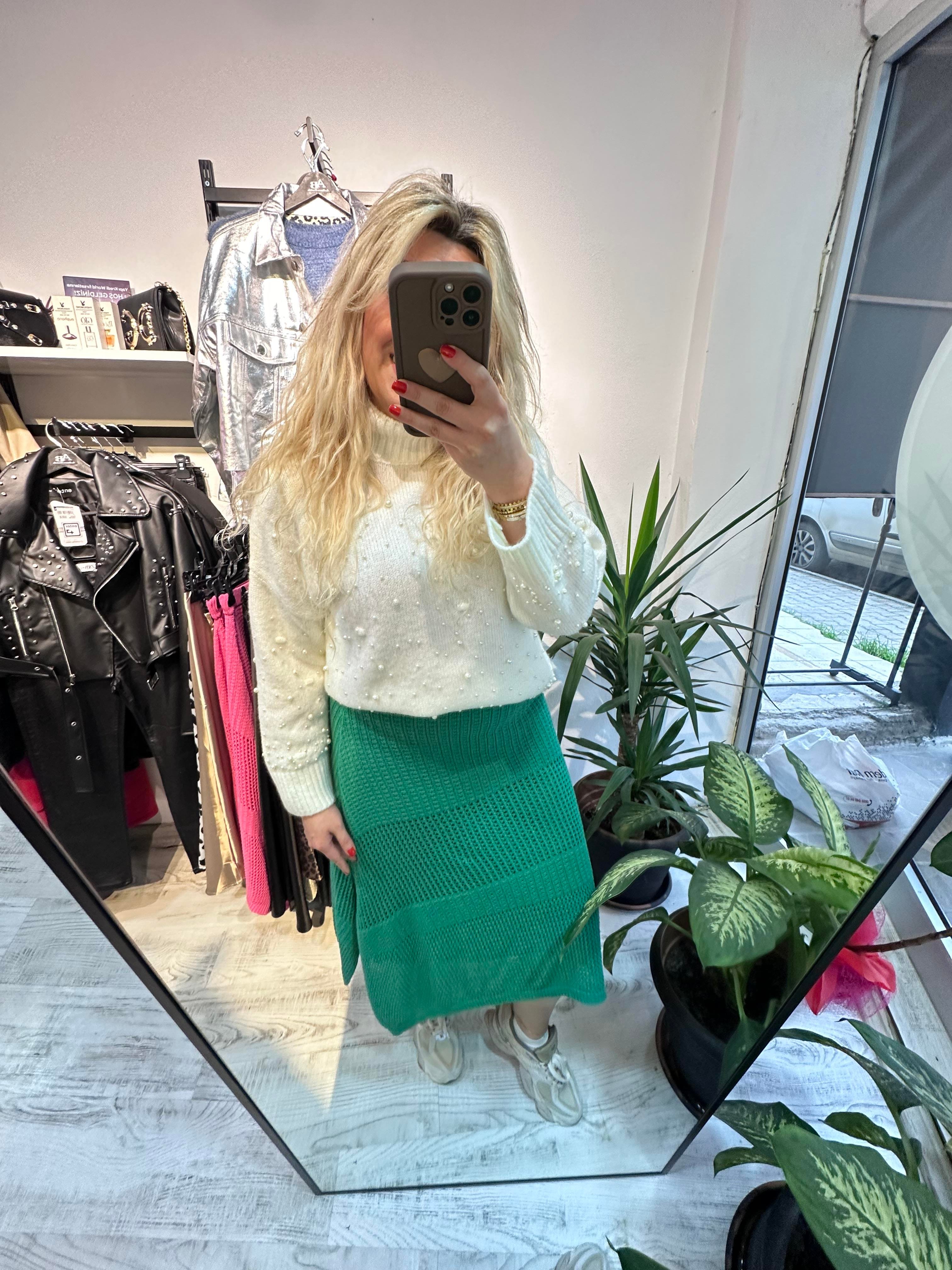 Astarlı Merserize Yeşil Etek