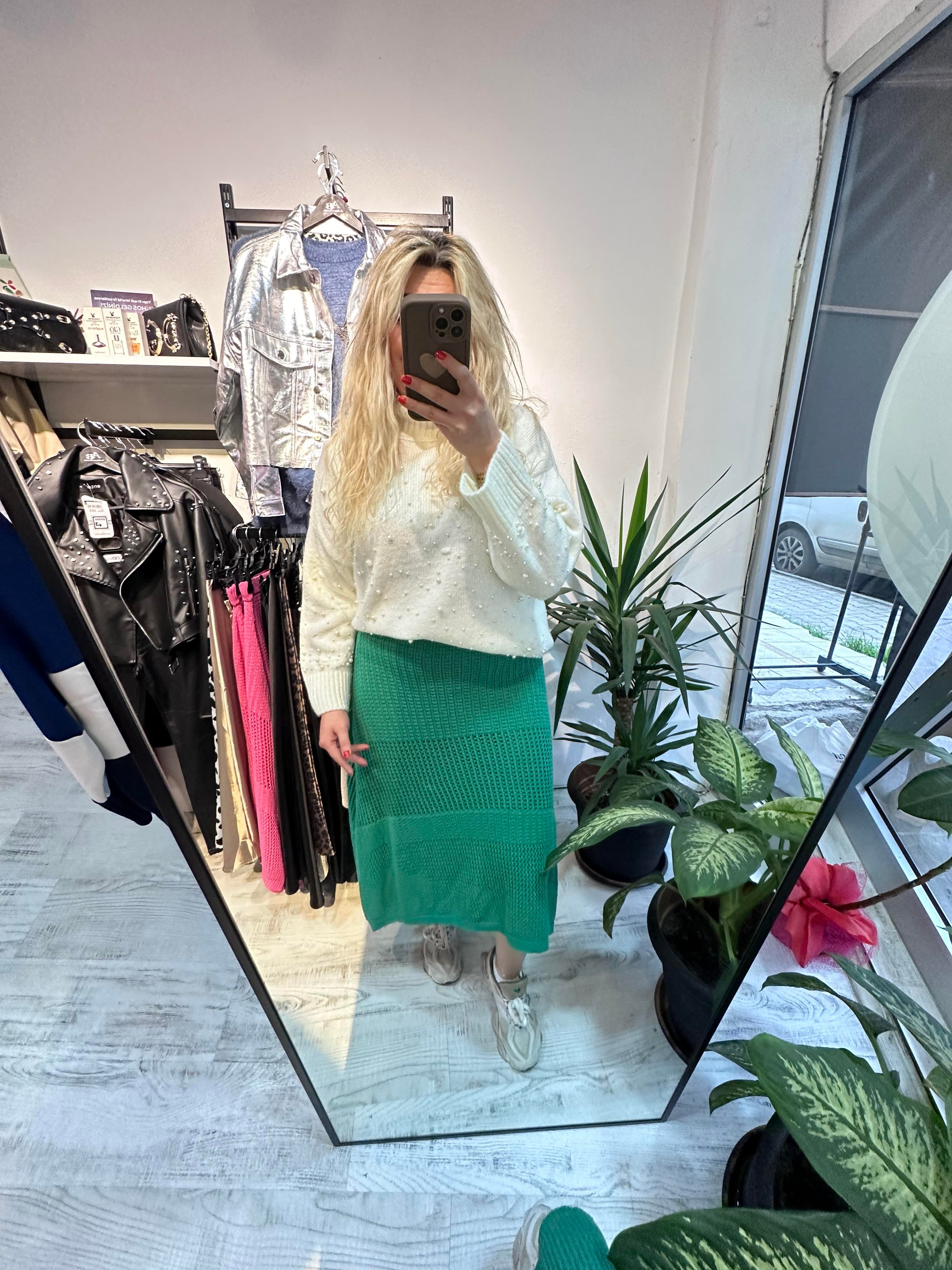 Astarlı Merserize Yeşil Etek