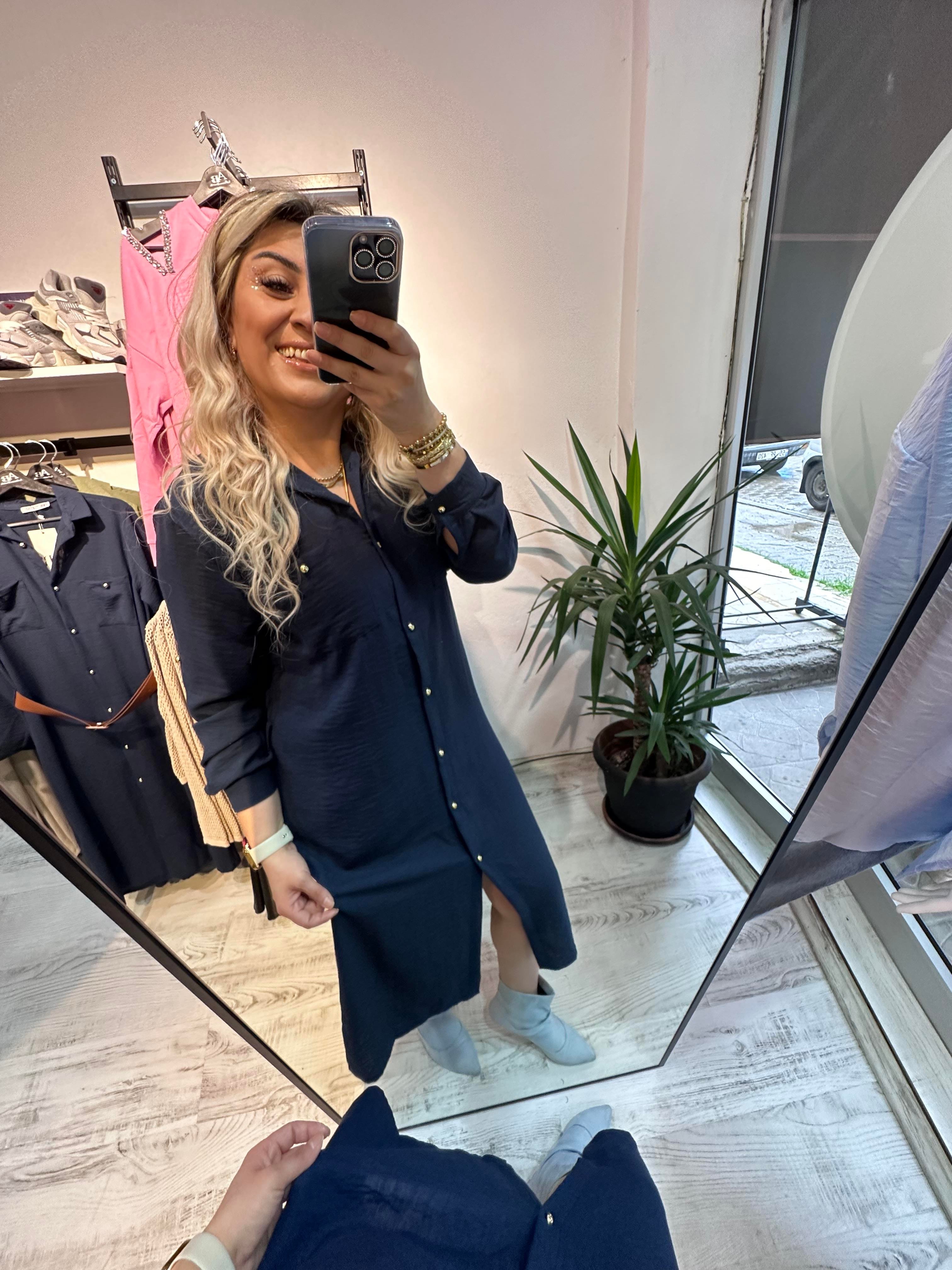 Ayrobin Keten Mrk Model Lacivert Elbise