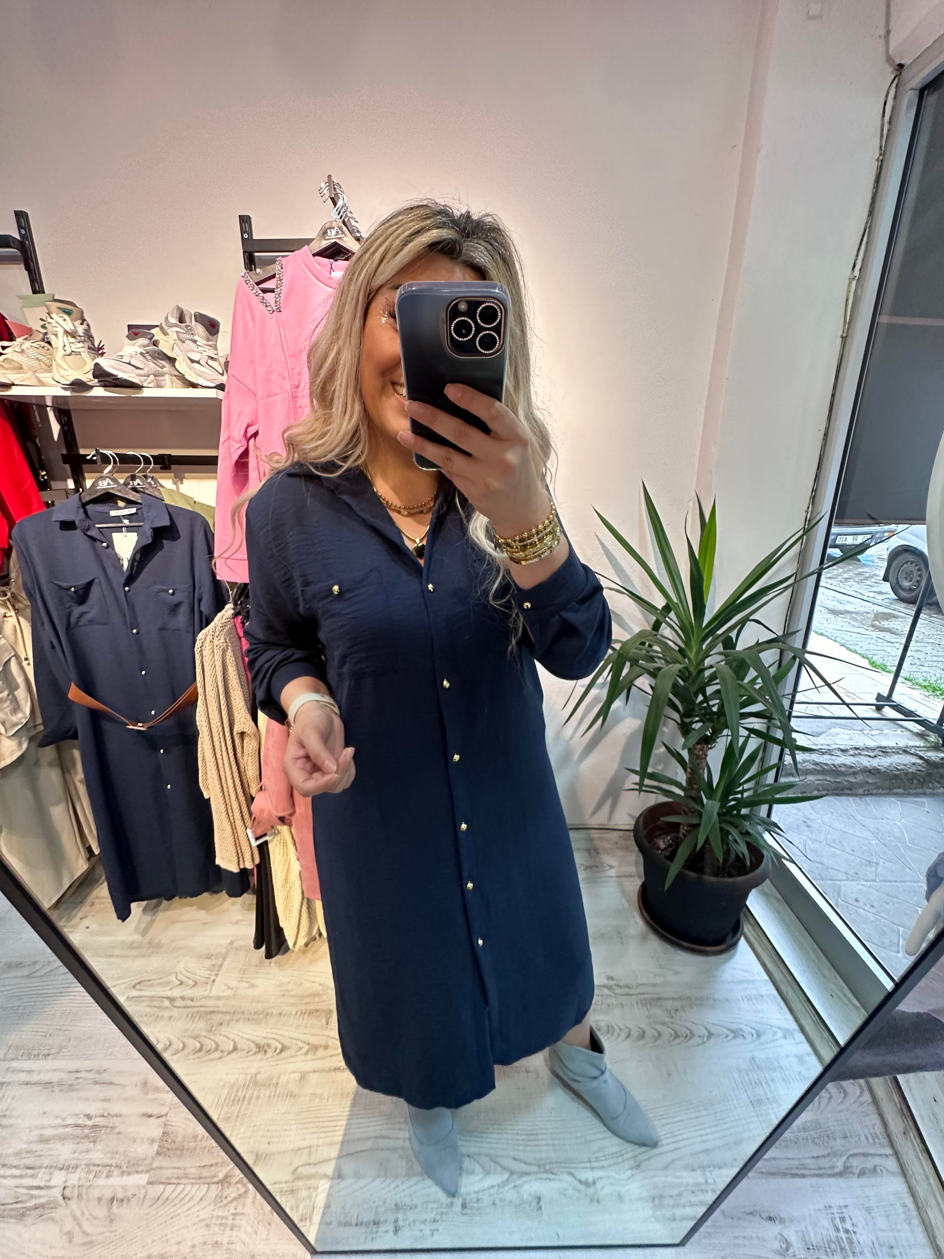 Ayrobin Keten Mrk Model Lacivert Elbise