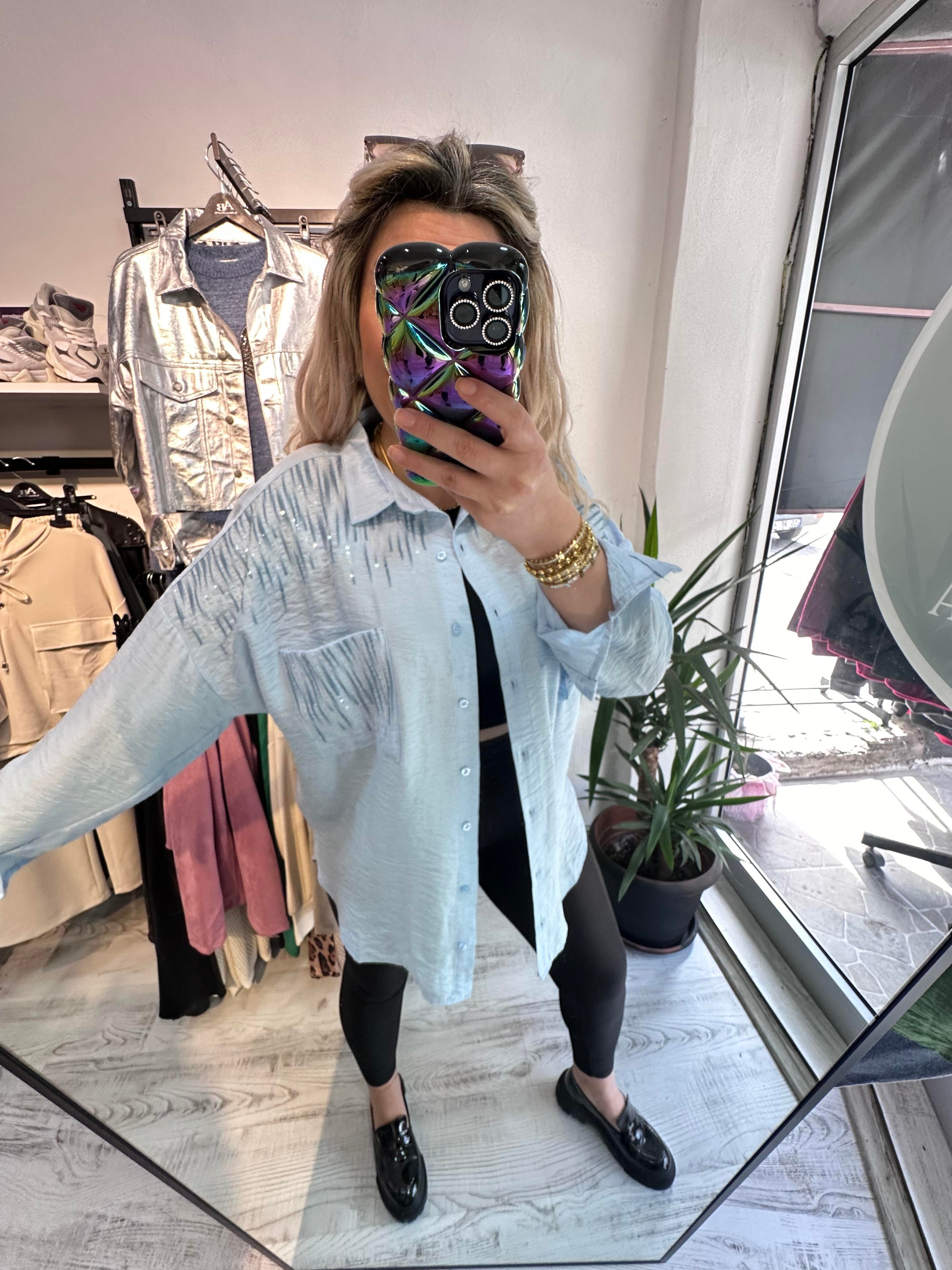 Ayrobin Kumaş Bebe Mavisi Pullu Gömlek