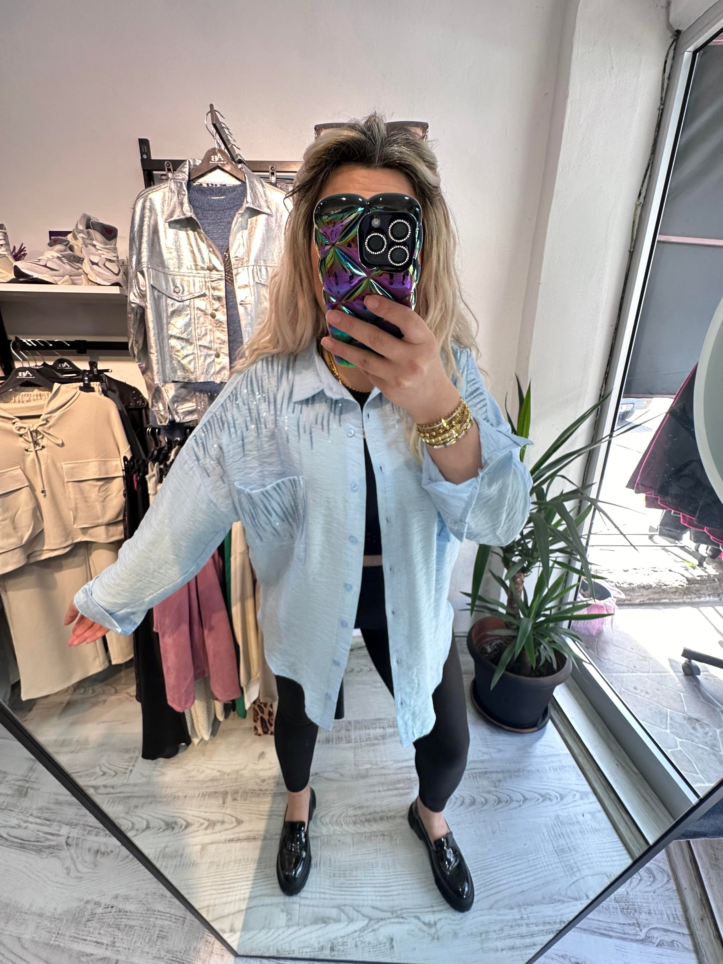 Ayrobin Kumaş Bebe Mavisi Pullu Gömlek