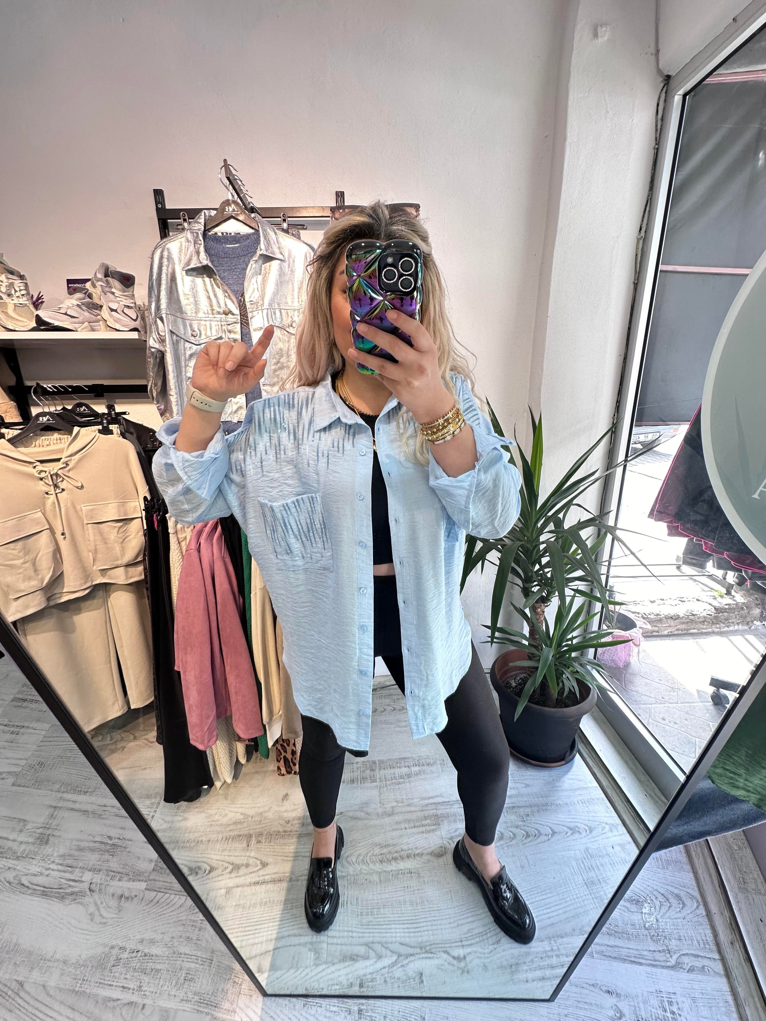 Ayrobin Kumaş Bebe Mavisi Pullu Gömlek