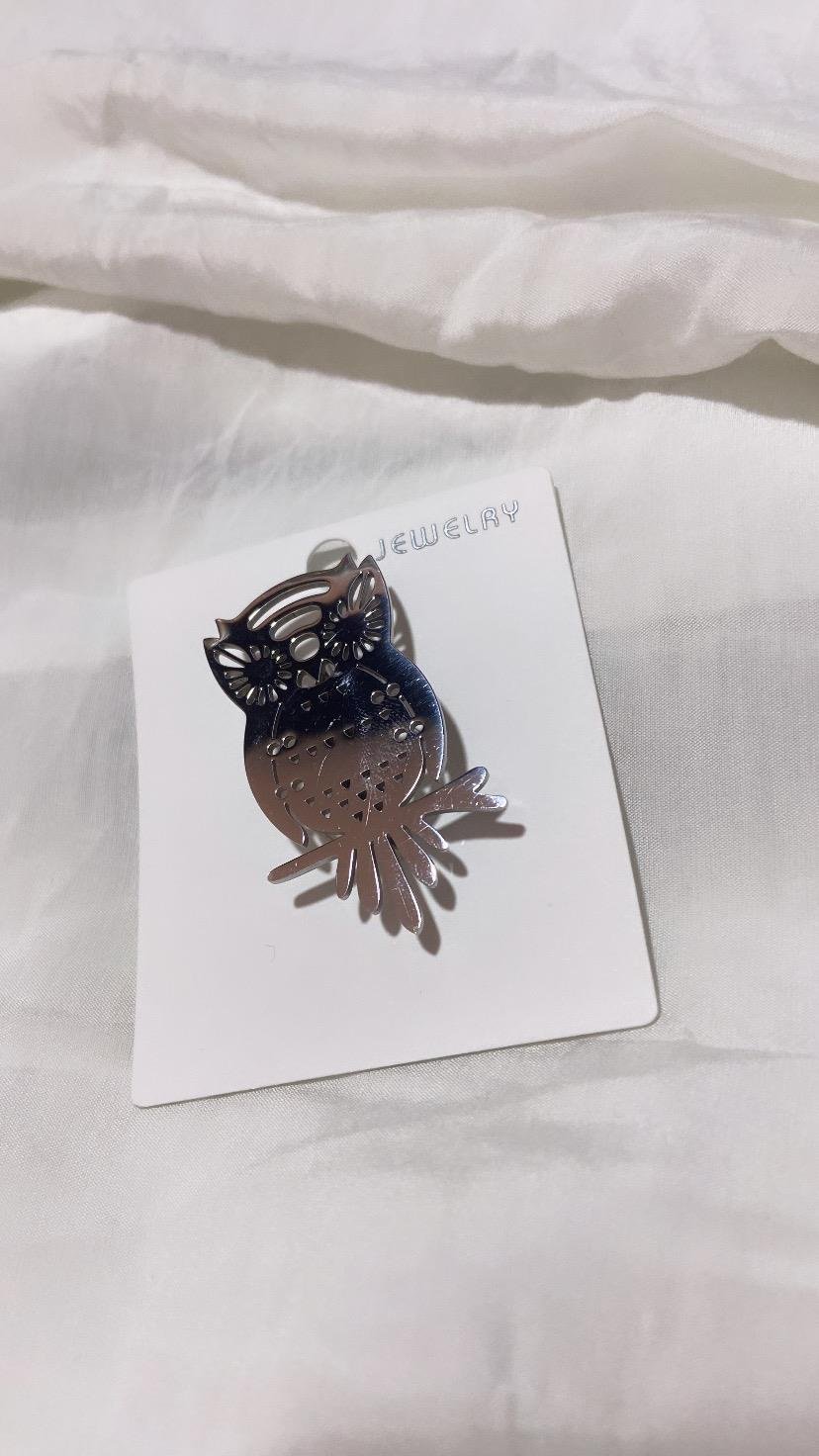 Baykuş Figür Gümüş Çelik Broş