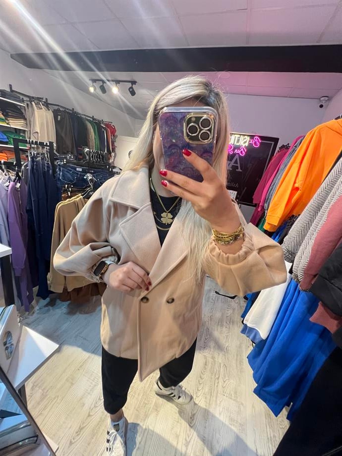 Bej Balon Kol Kısa Kaban