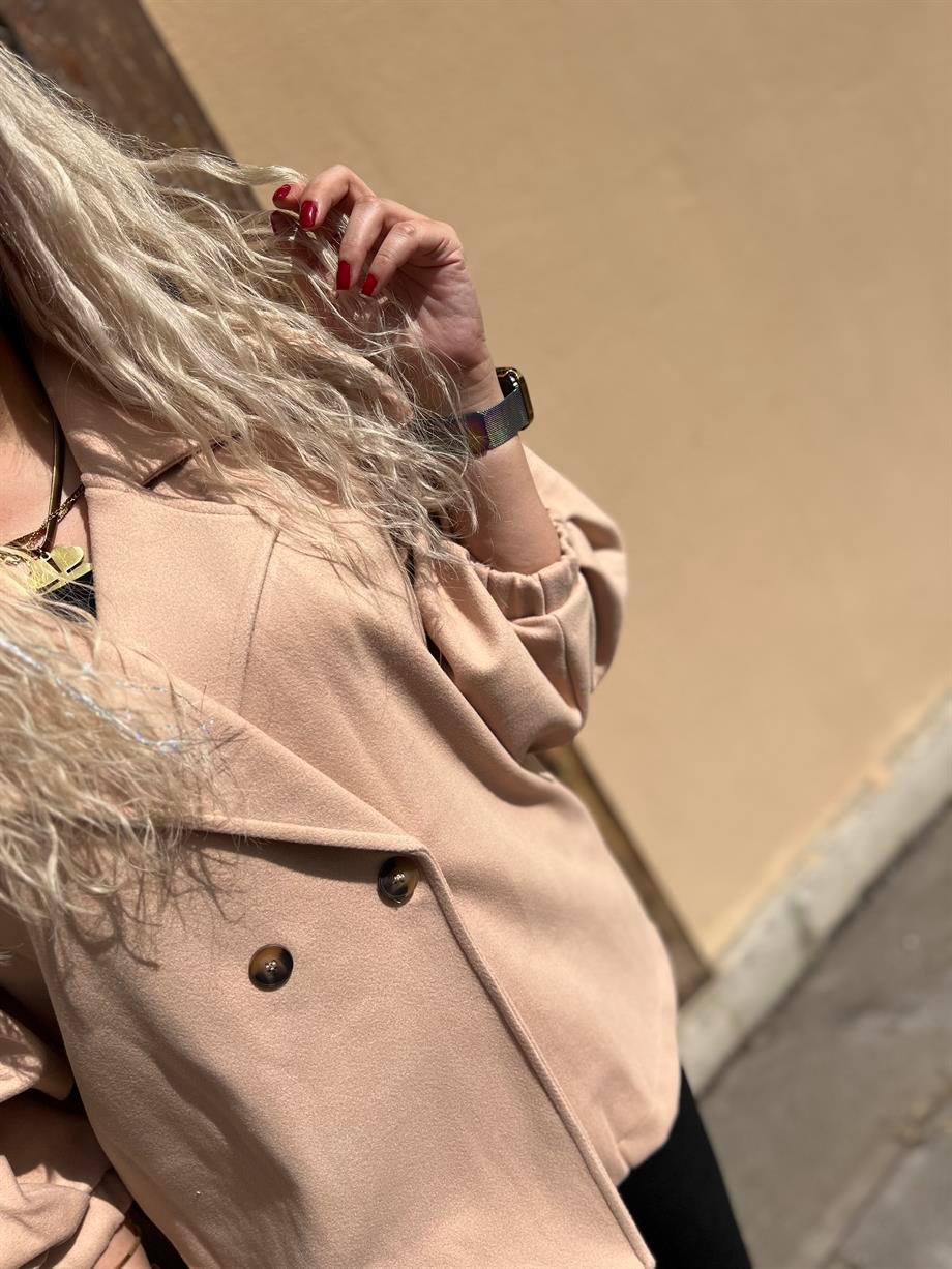 Bej Balon Kol Kısa Kaban