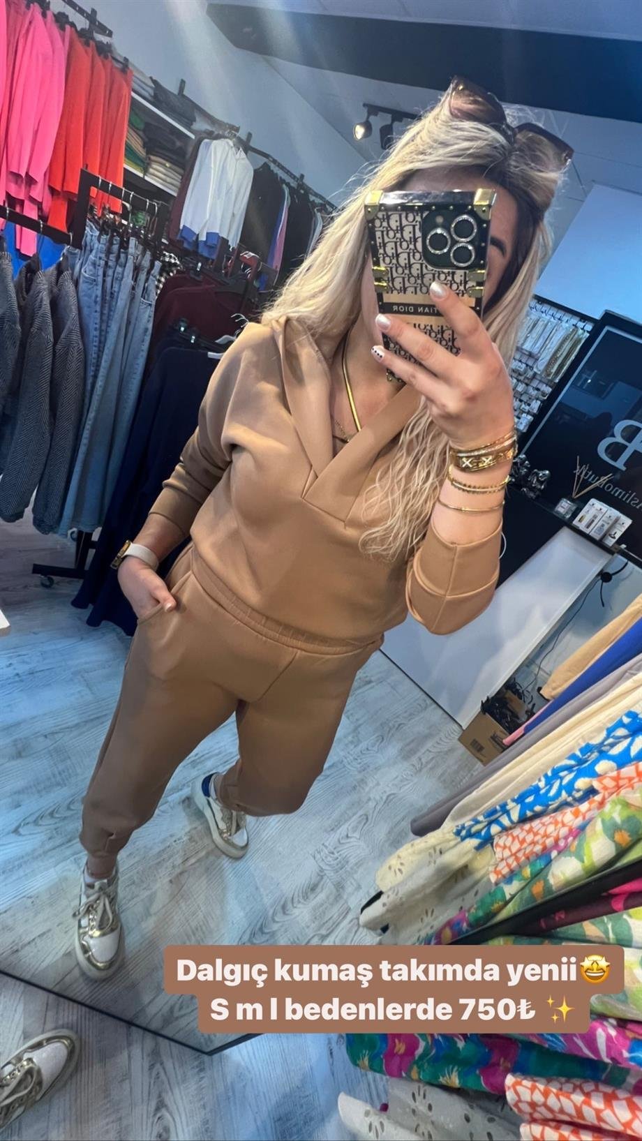 Bej Dalgıç Kumaş Eşofman Takımı