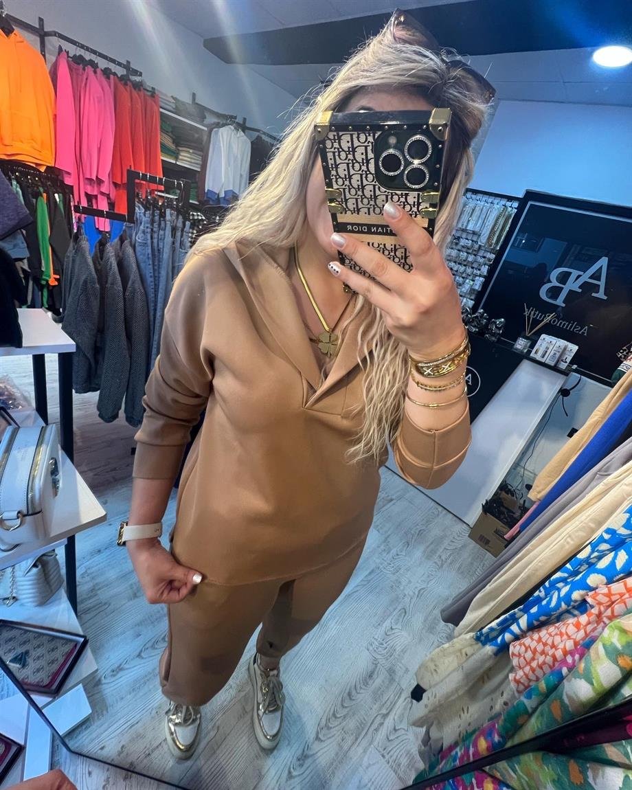 Bej Dalgıç Kumaş Eşofman Takımı