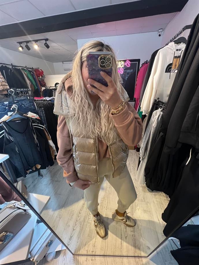 Bej Parlak Puffer Yelek