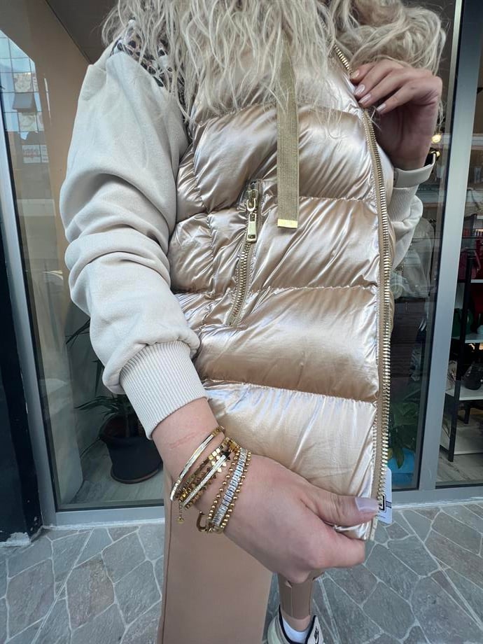 Bej Parlak Puffer Yelek