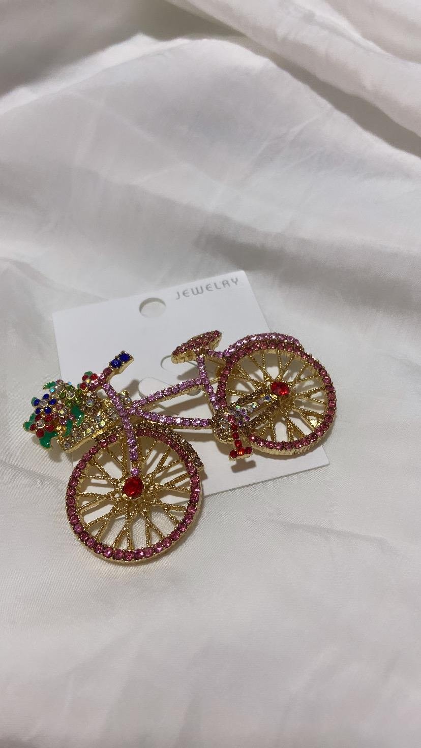 Bisiklet Taşlı Çelik Broş