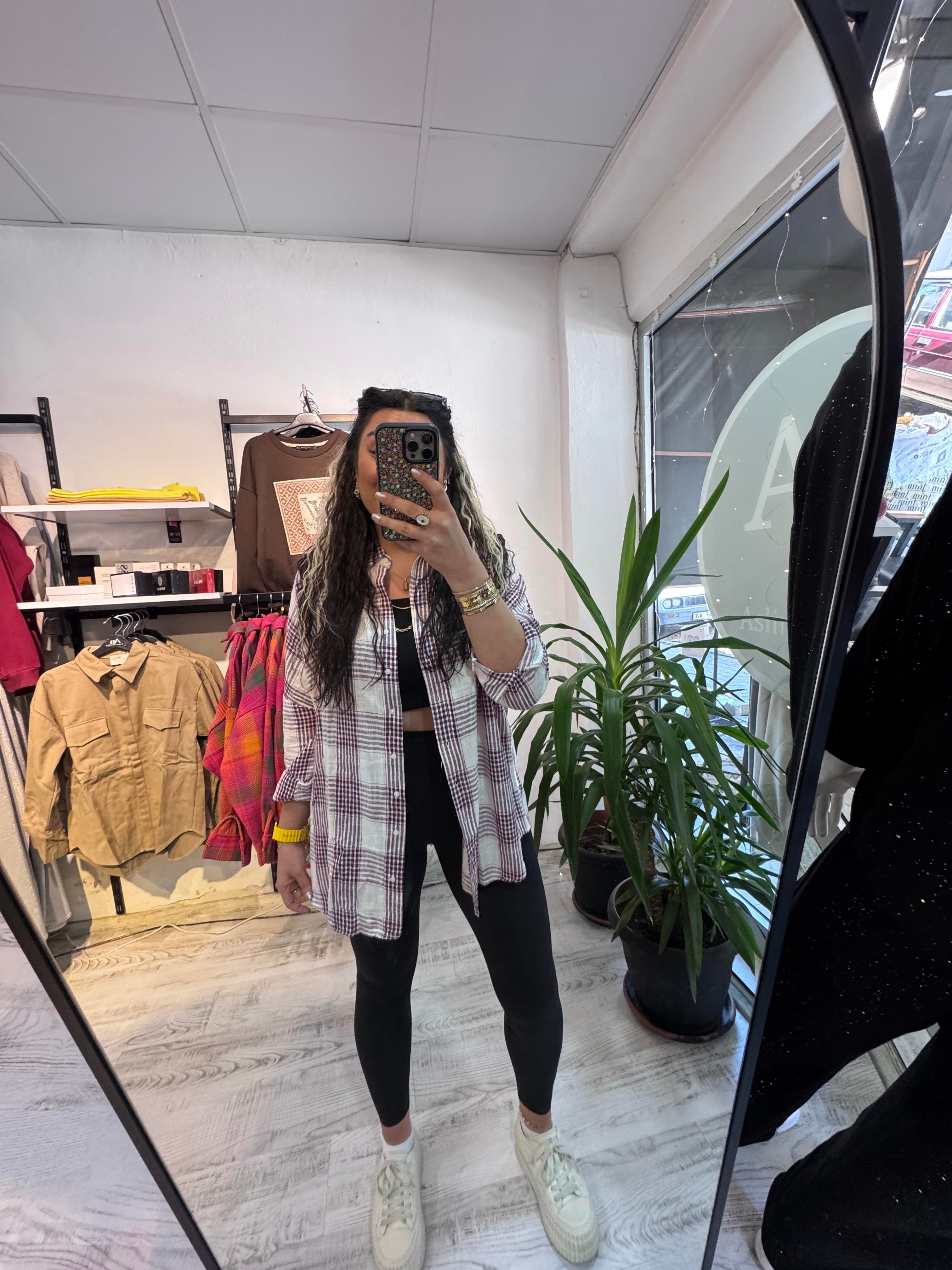 Bordo Lacivert Kareli Ekose Gömlek