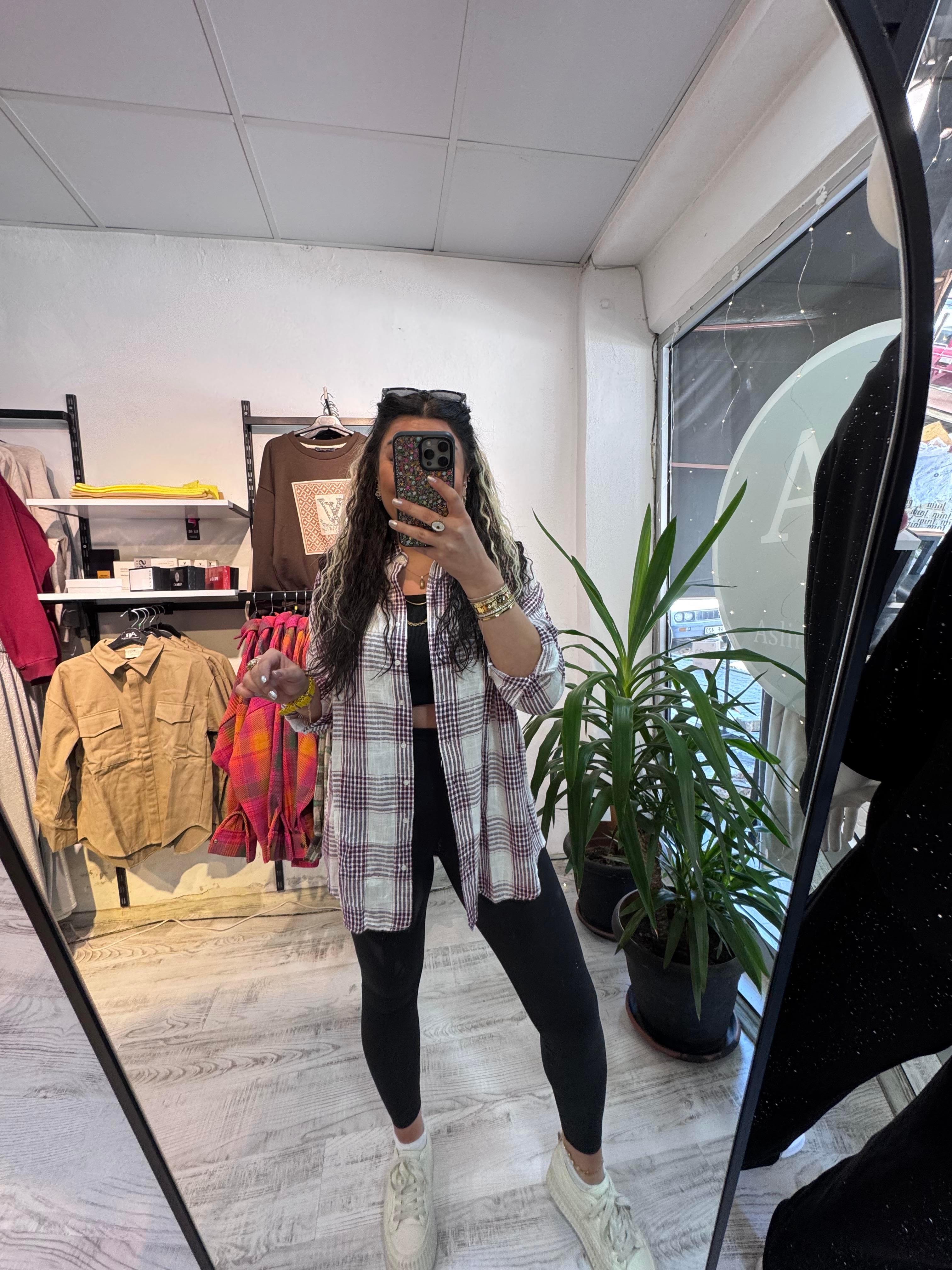 Bordo Lacivert Kareli Ekose Gömlek