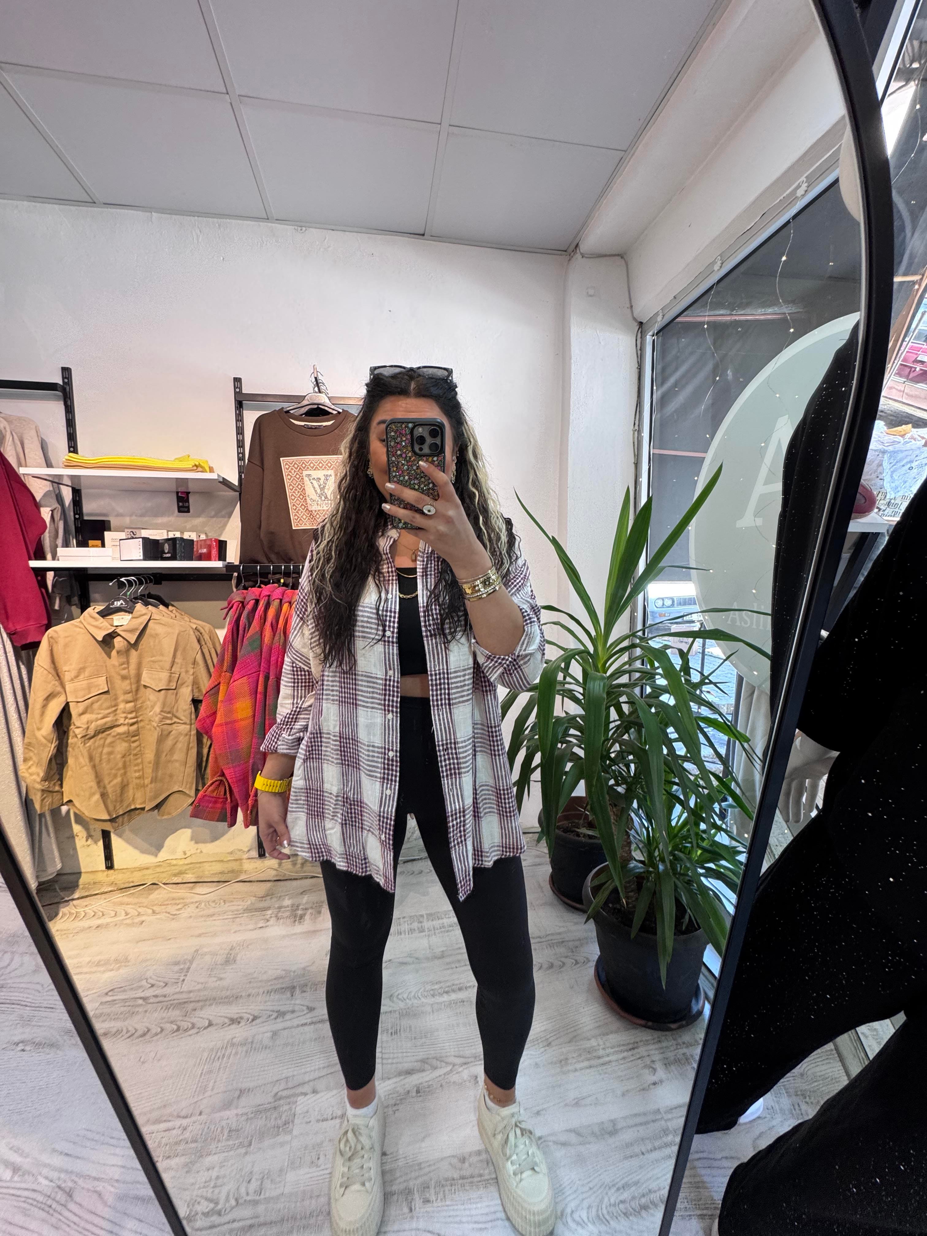 Bordo Lacivert Kareli Ekose Gömlek