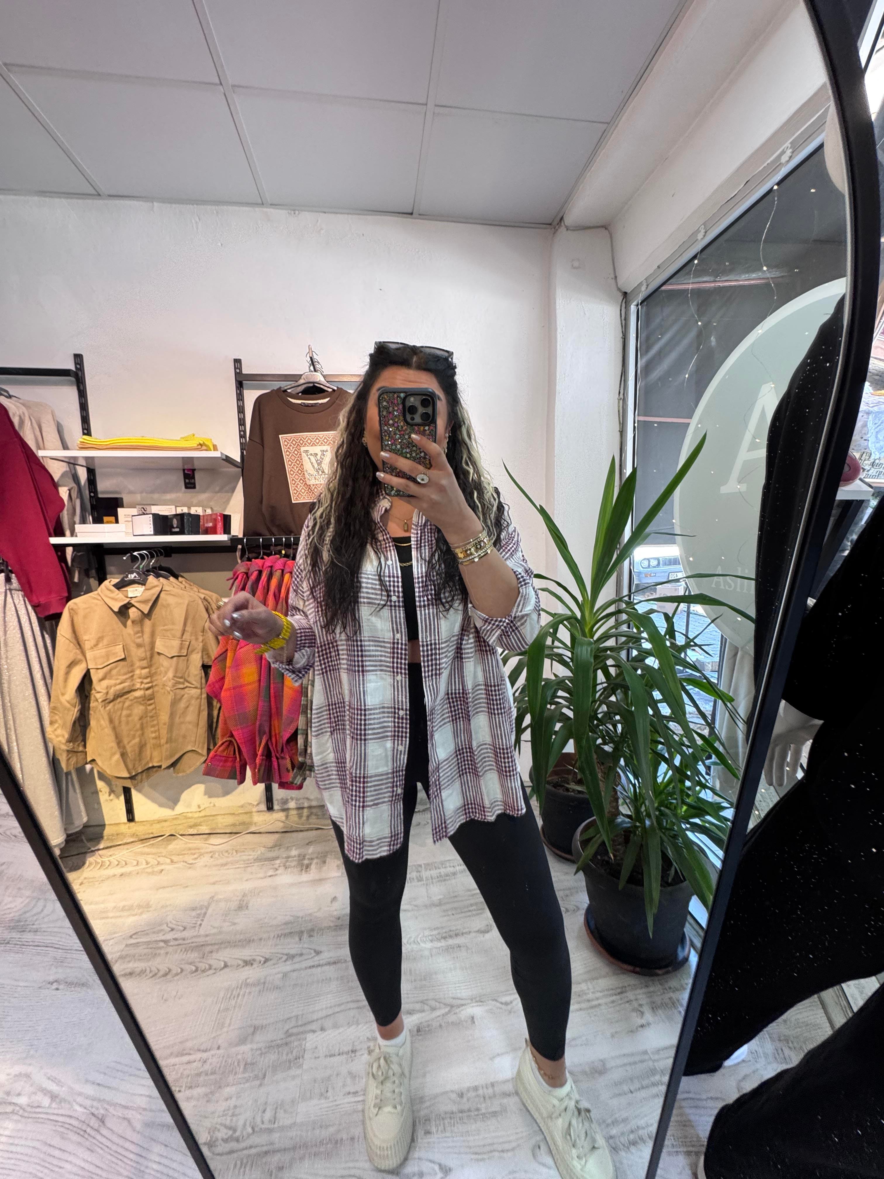 Bordo Lacivert Kareli Ekose Gömlek