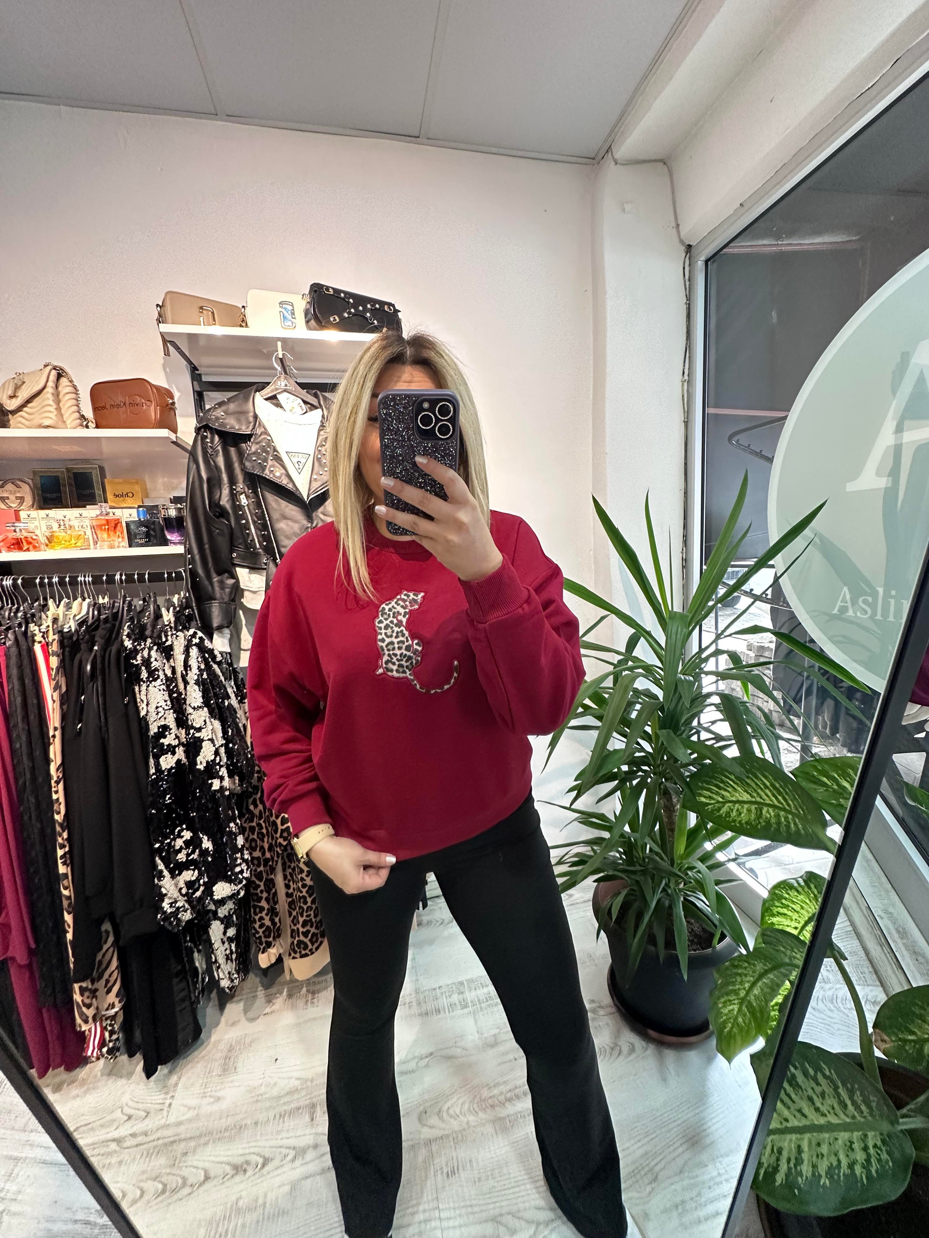 Bordo Leo Detaylı Sweatshirt