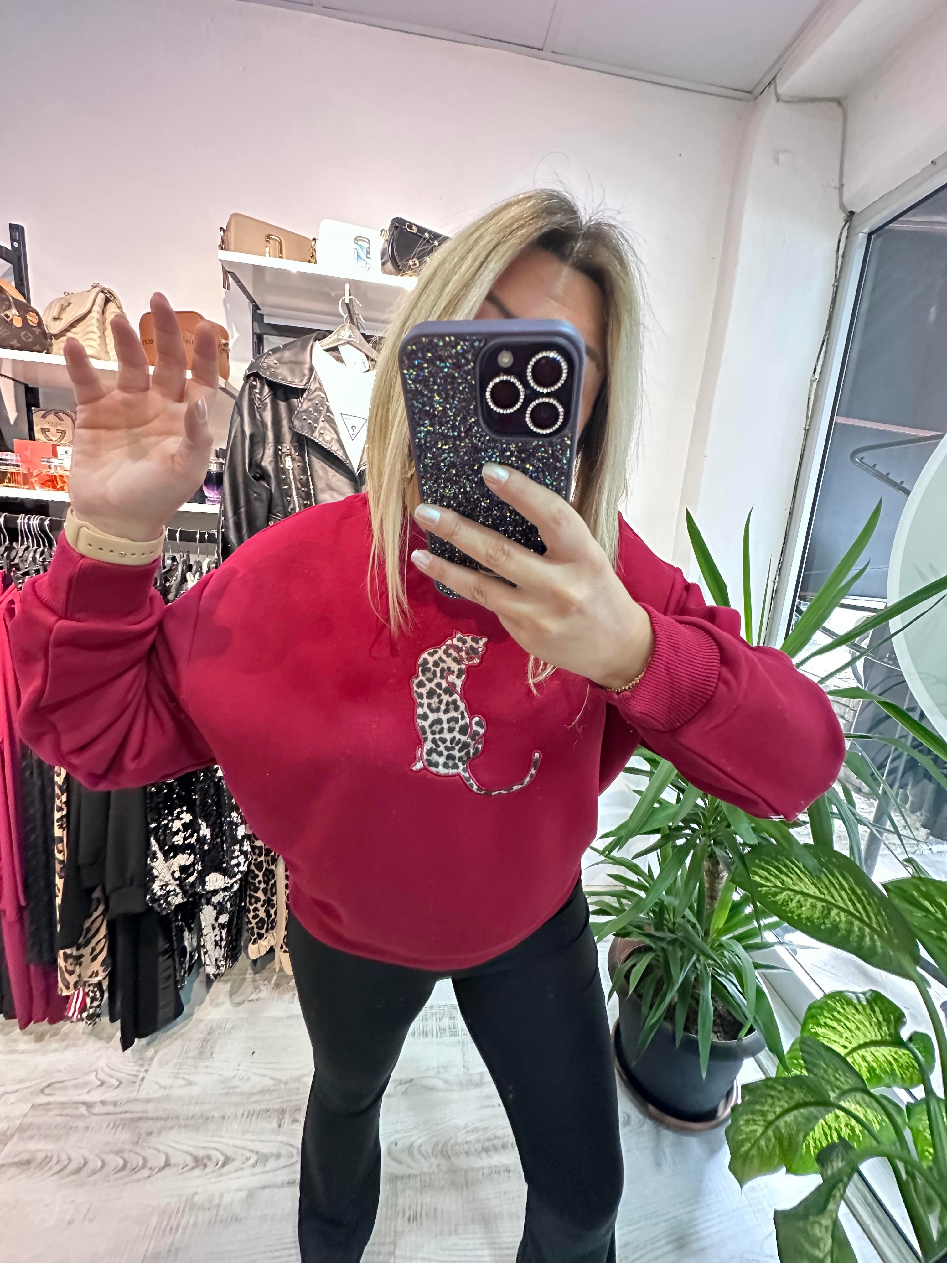 Bordo Leo Detaylı Sweatshirt
