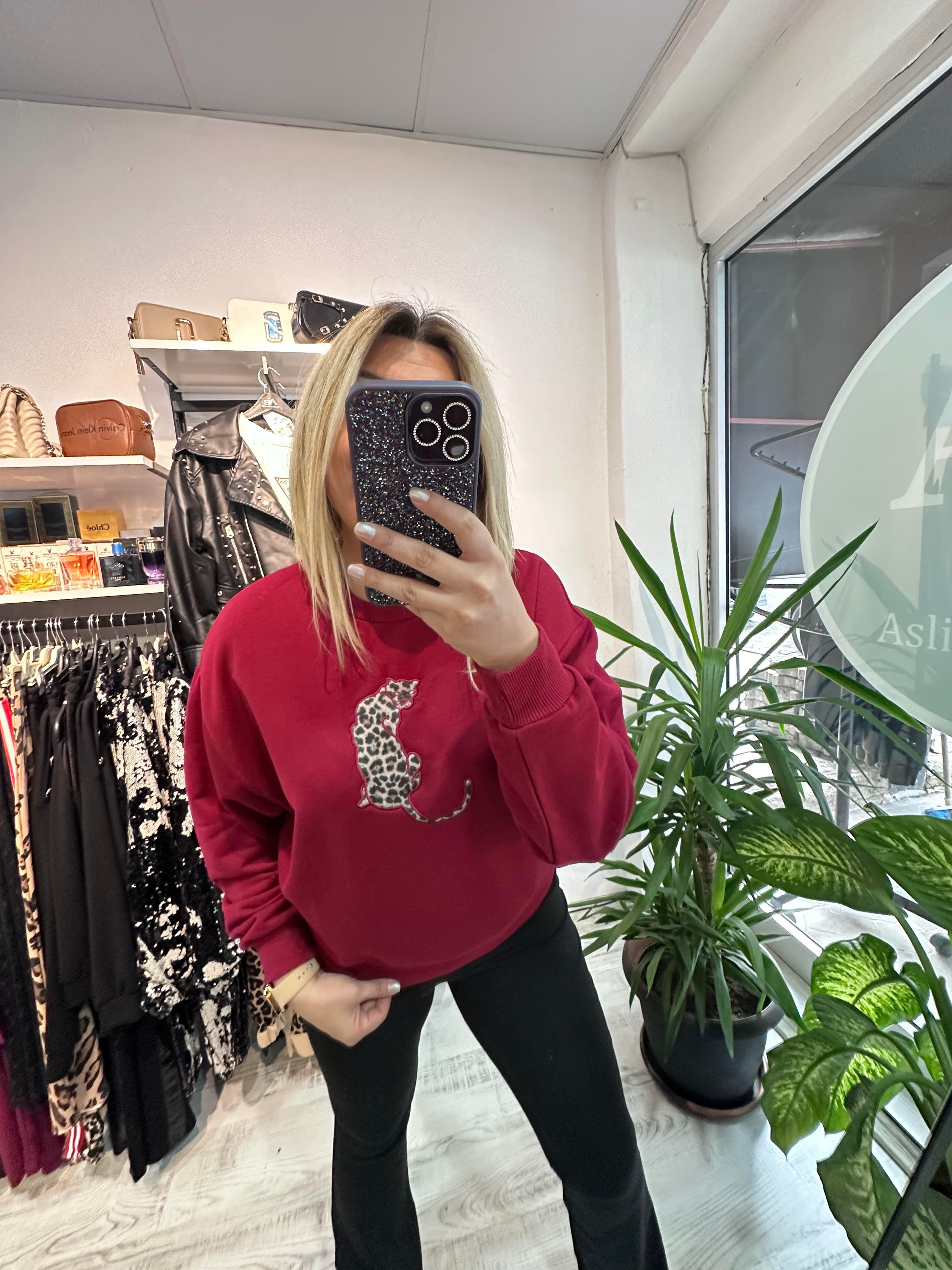 Bordo Leo Detaylı Sweatshirt
