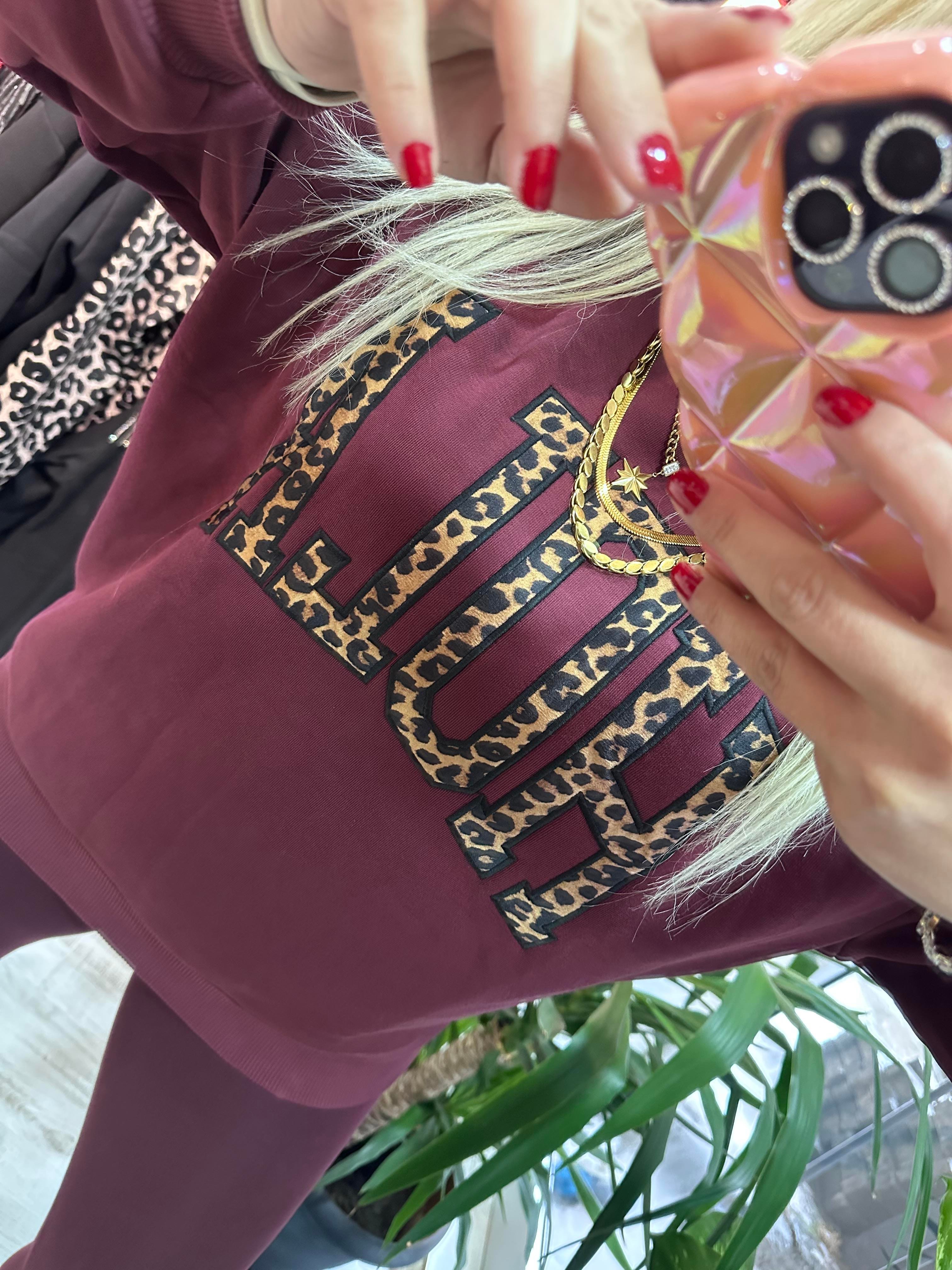 Bordo Leopar Detaylı Hola Sweat