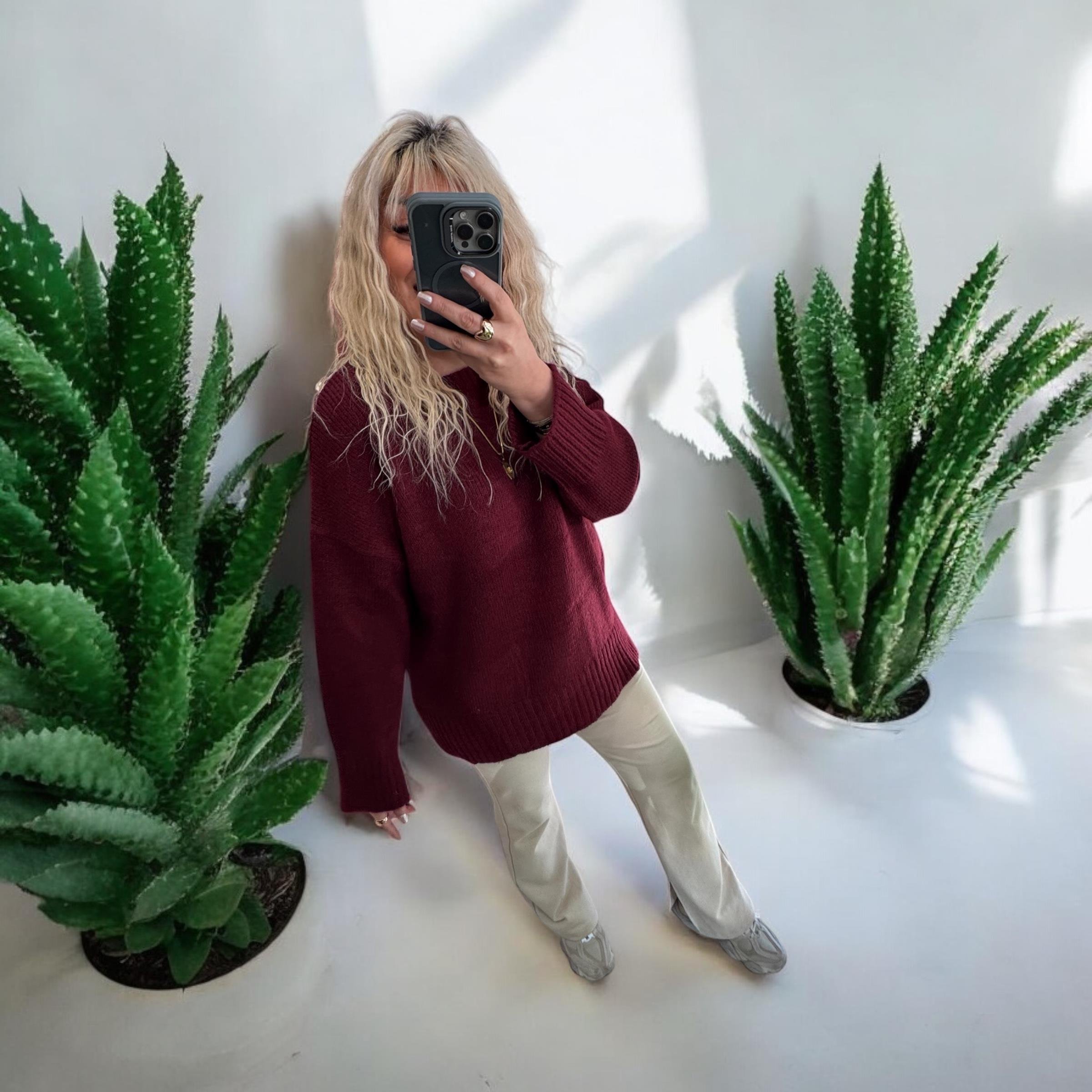 Bordo Premium Kalite Oversize Kazak