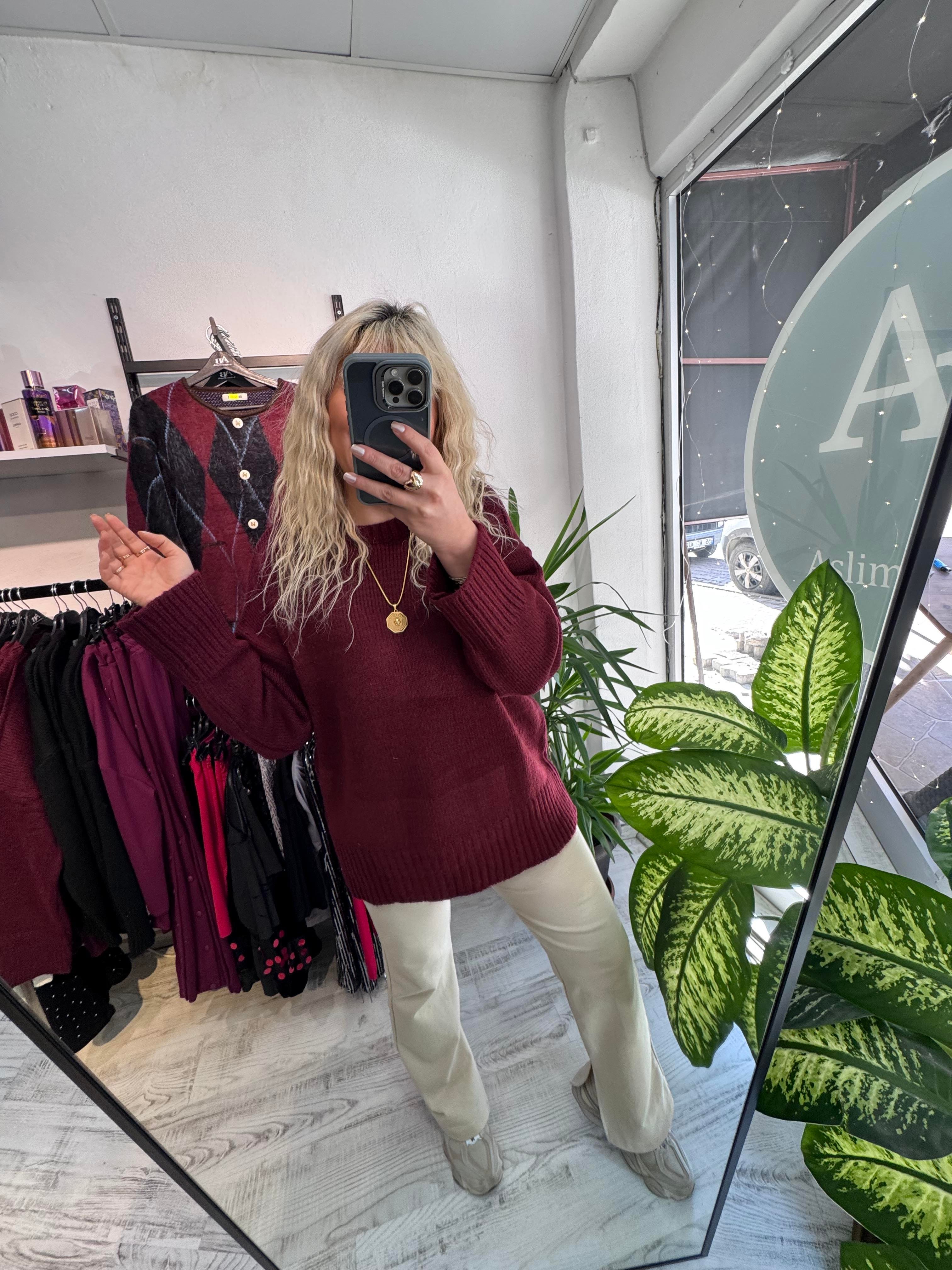 Bordo Premium Kalite Oversize Kazak