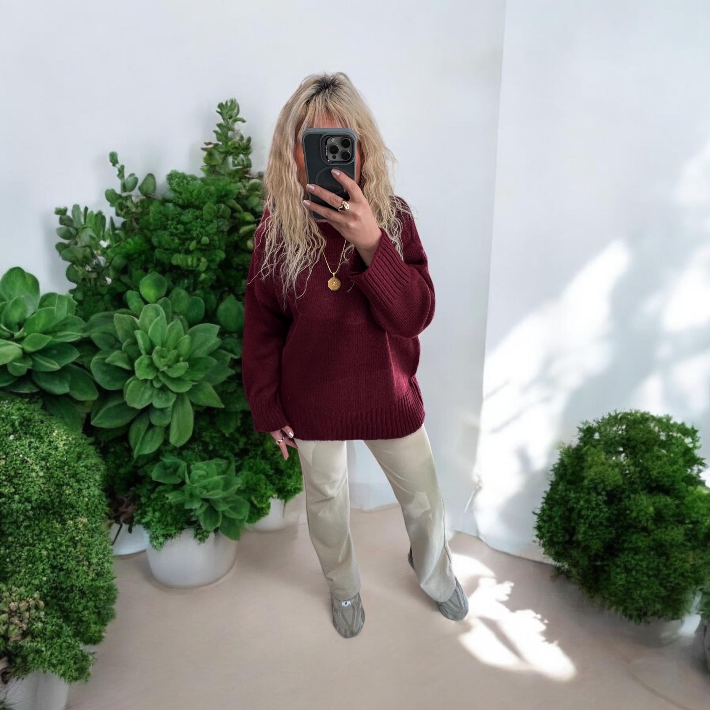 Bordo Premium Kalite Oversize Kazak