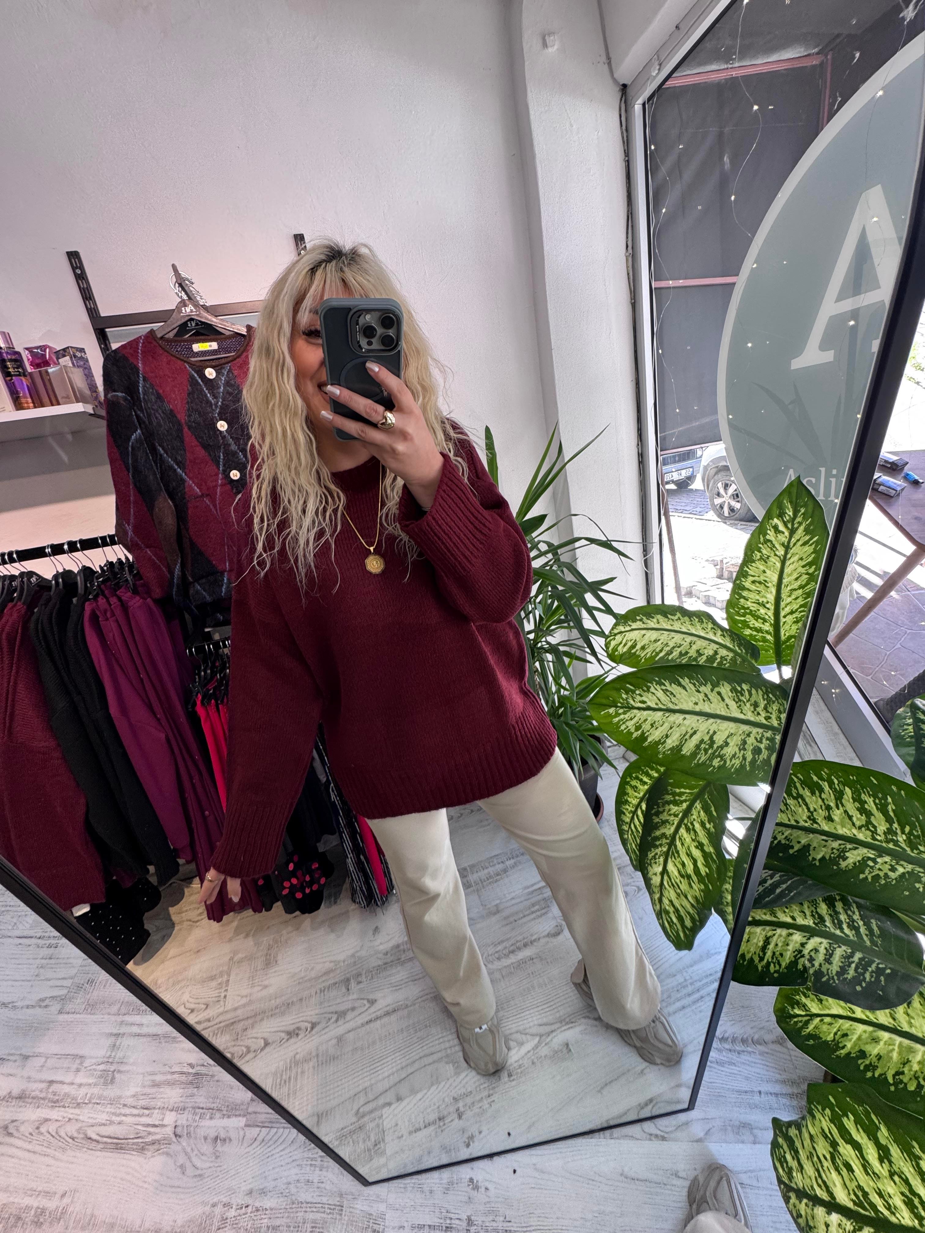 Bordo Premium Kalite Oversize Kazak