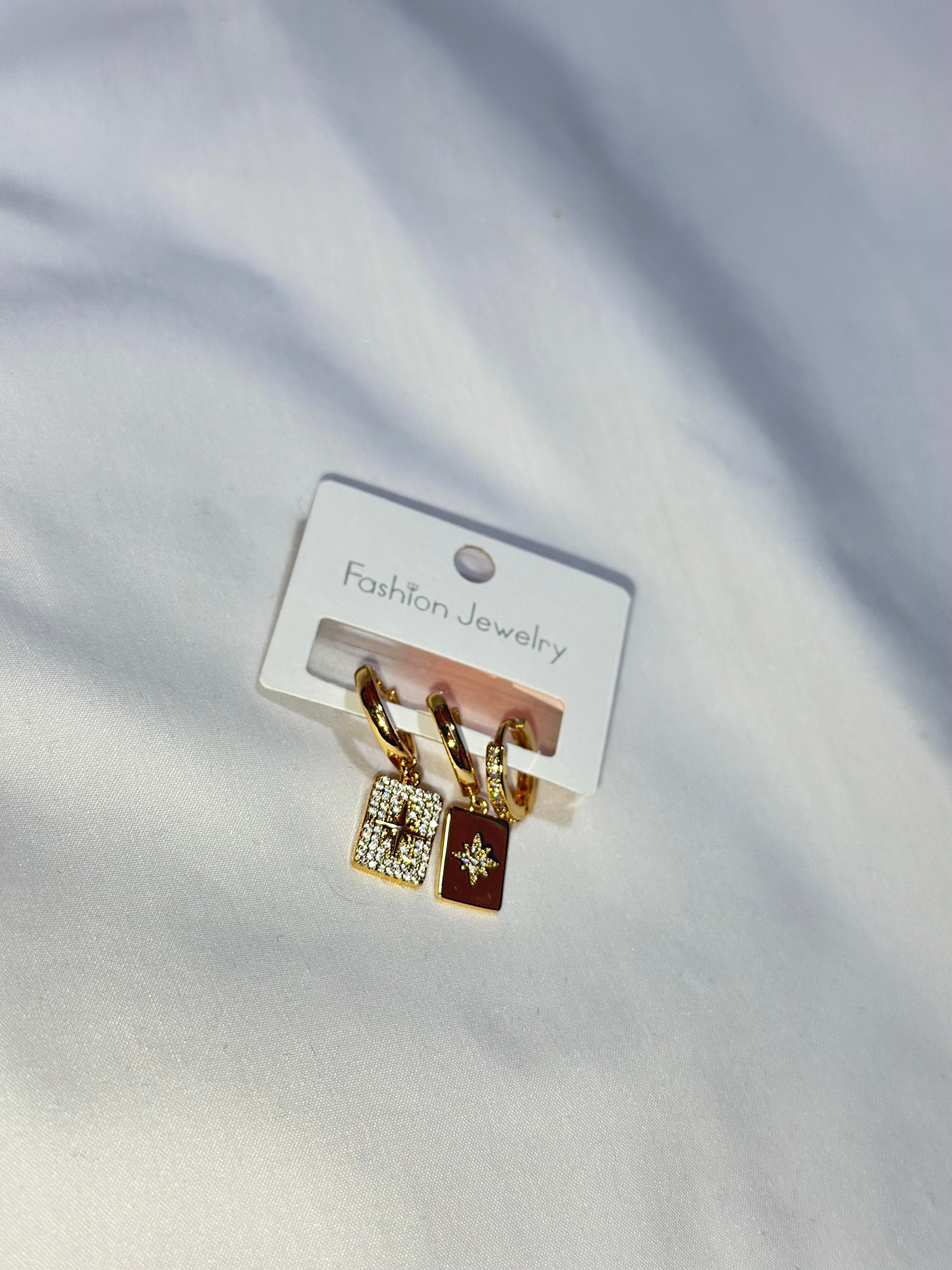 Çelik Gold Üçlü Küpe