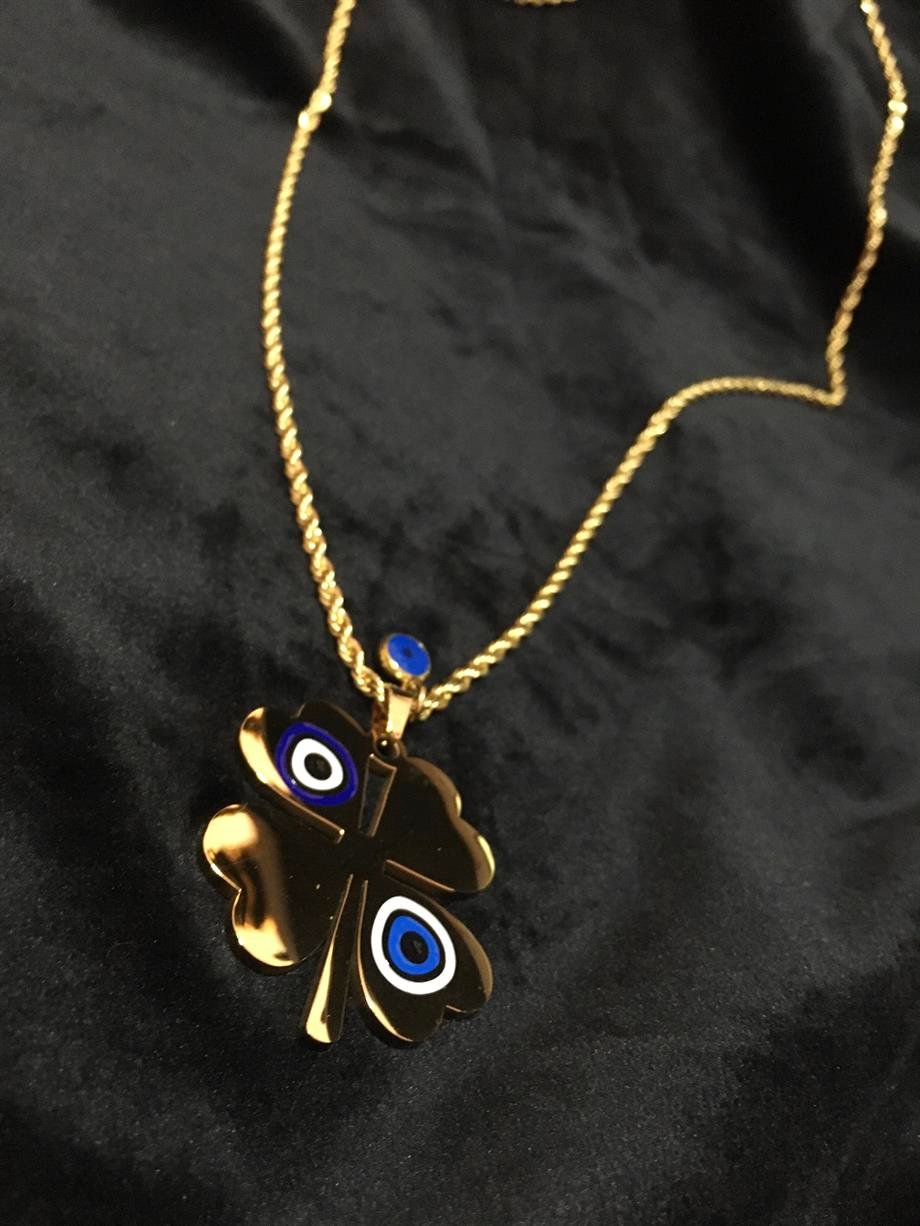 Çelik Nazar Boncuklu Yonca Kolye