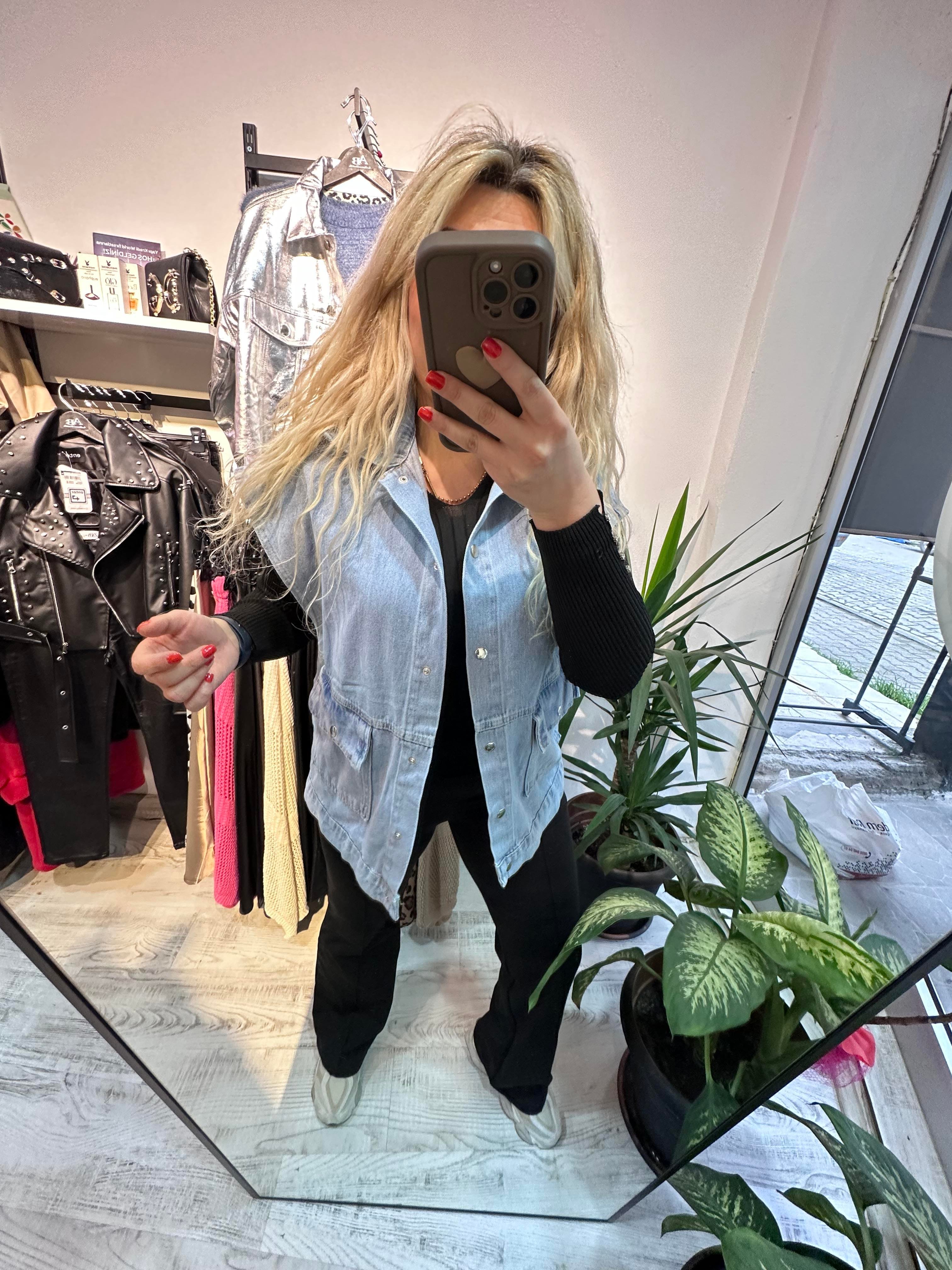 Cep Yakalı Kot Yelek