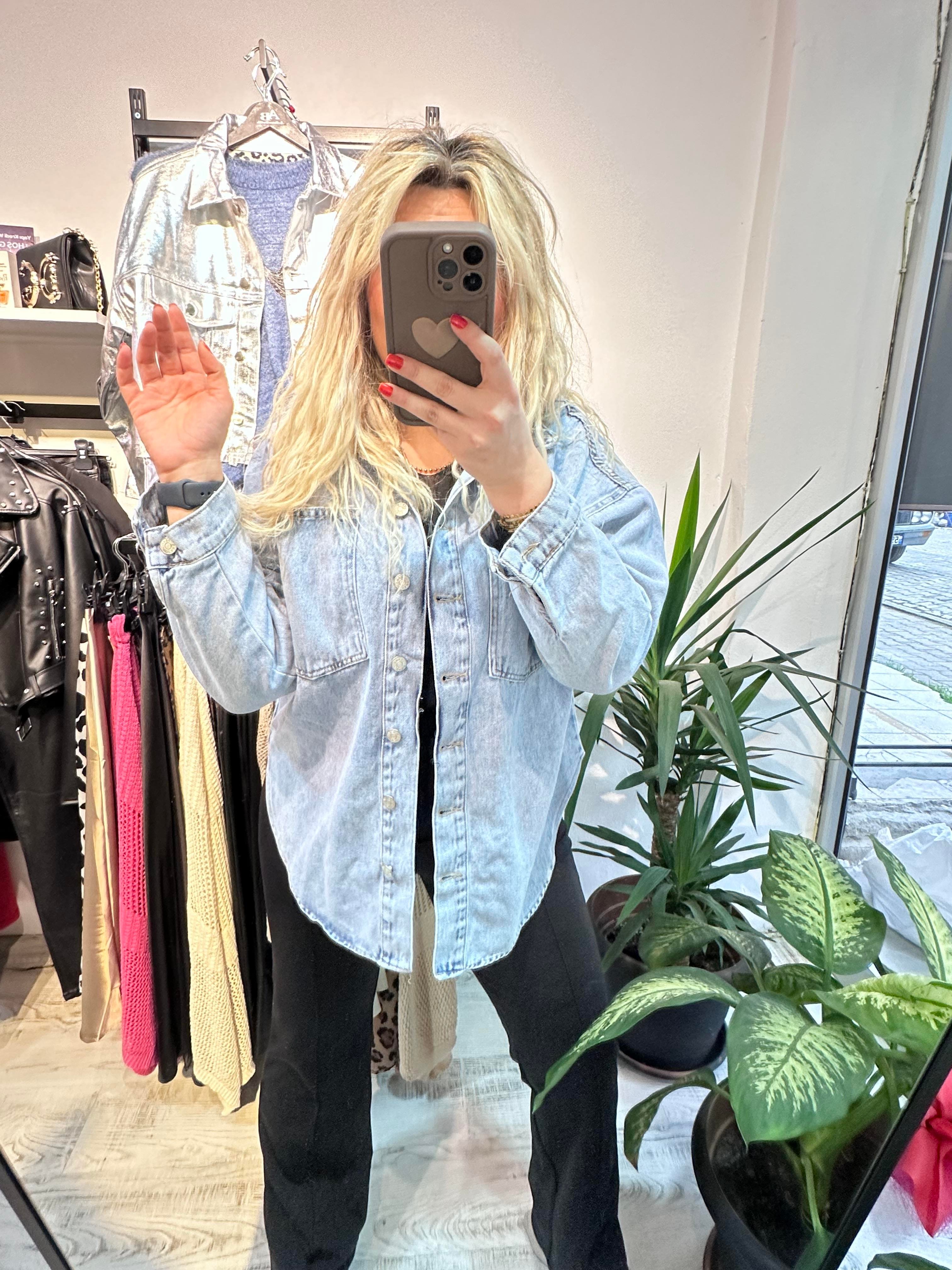 Çift Cep Kot Gömlek Ceket