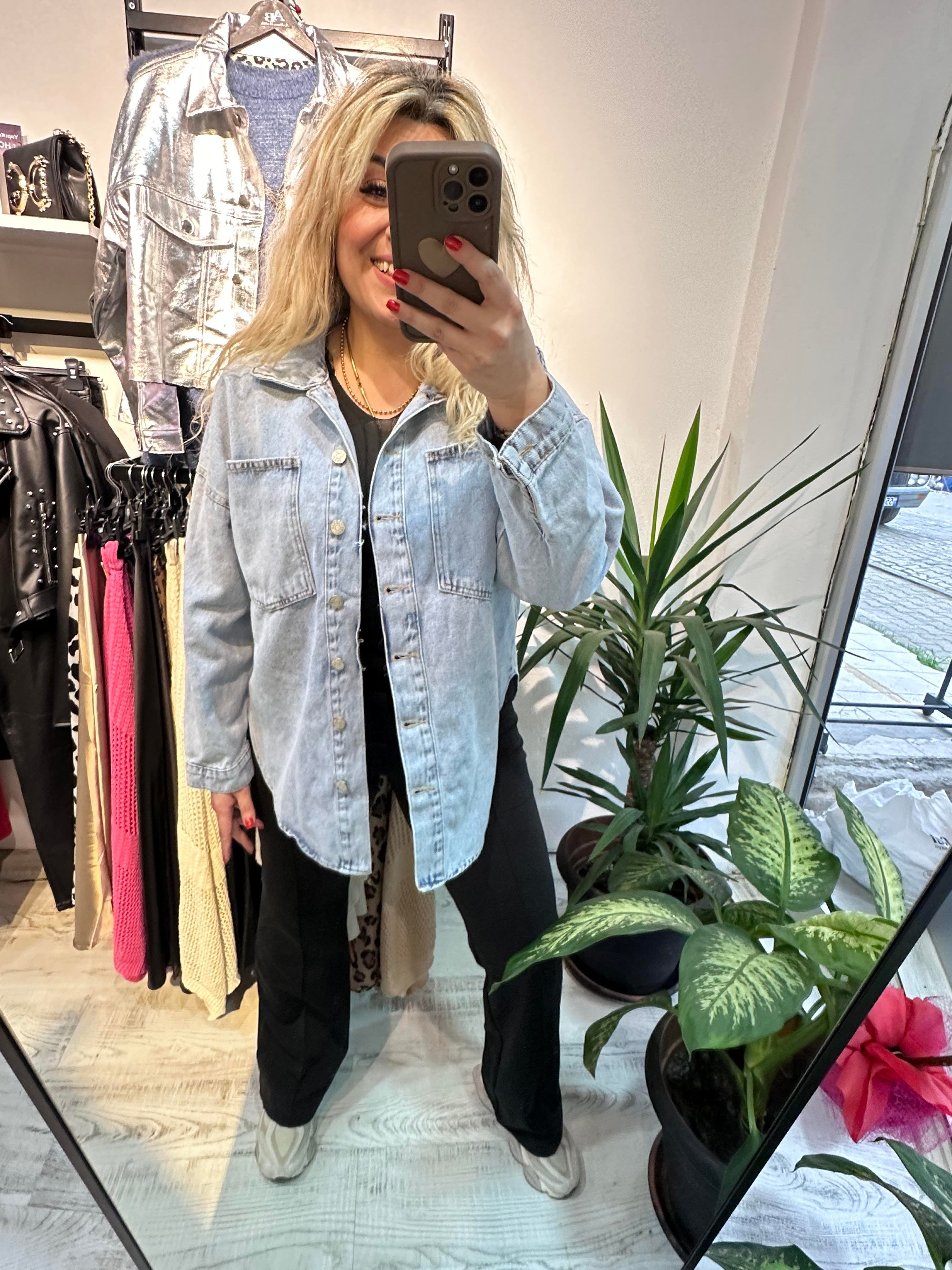 Çift Cep Kot Gömlek Ceket