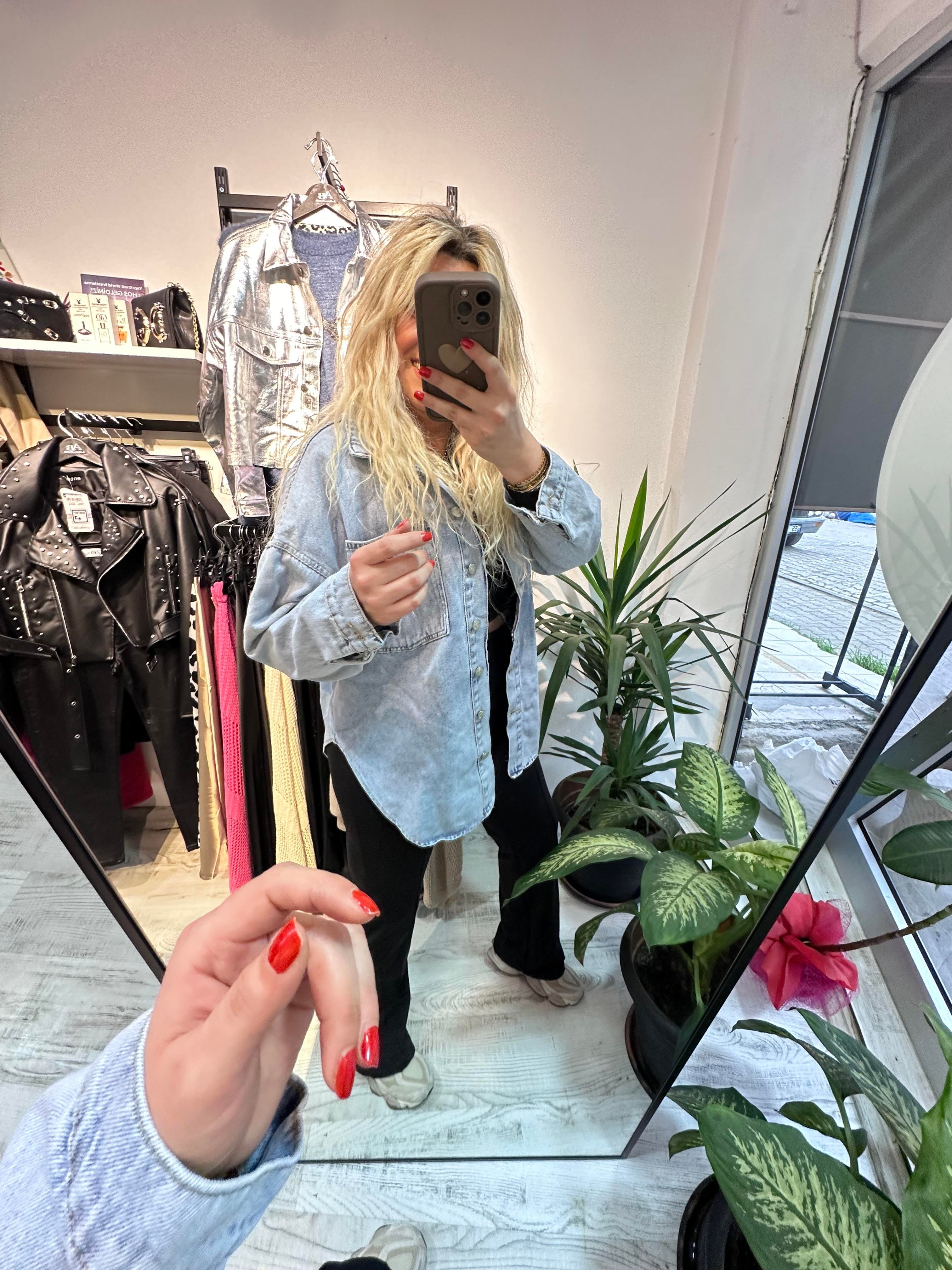 Çift Cep Kot Gömlek Ceket