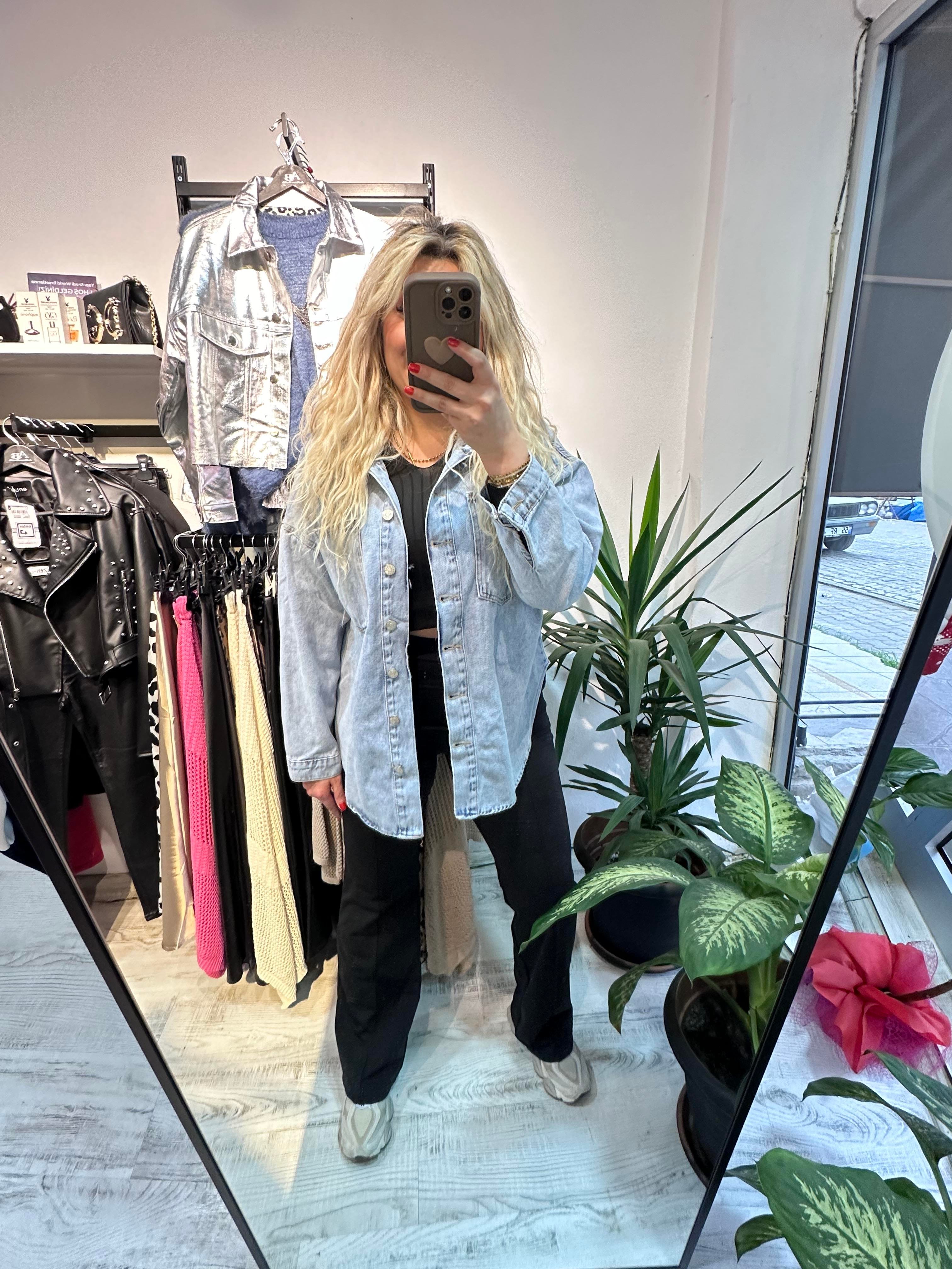 Çift Cep Kot Gömlek Ceket