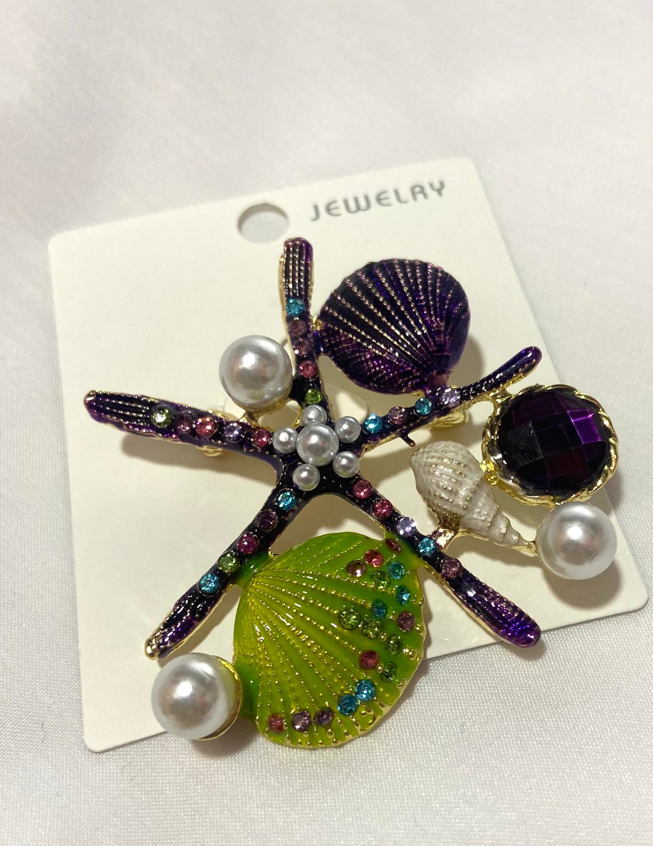 Deniz Yıldızı İncili Mor Broş