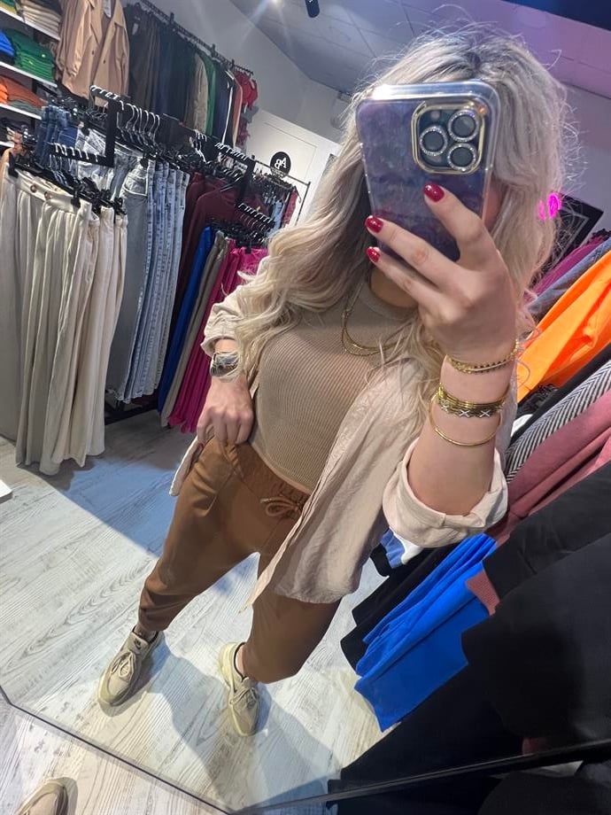 Ekstra Likralı Paça Biyeli Taba Kumaş Pantolon