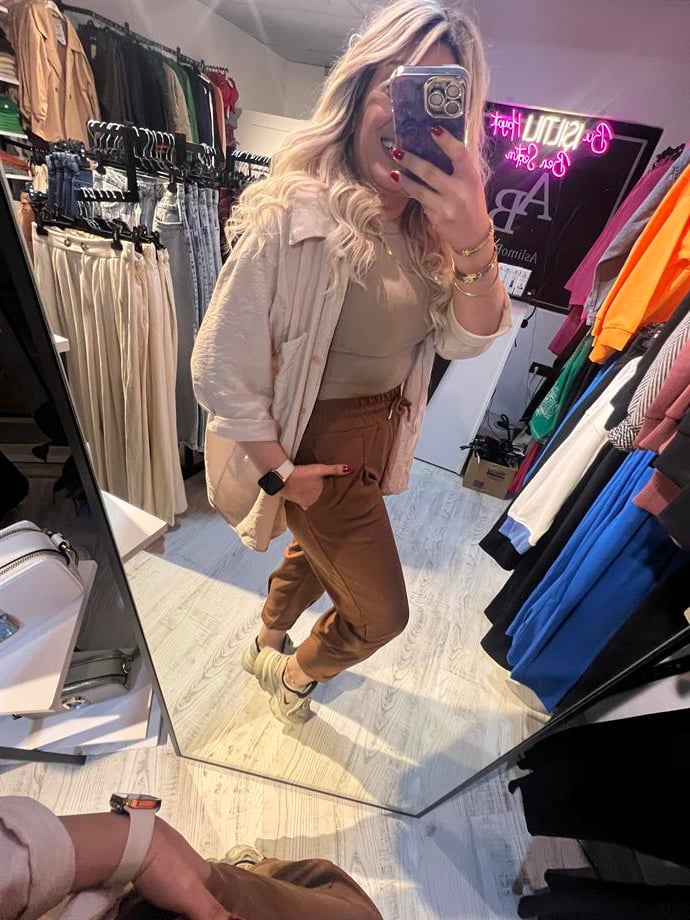 Ekstra Likralı Paça Biyeli Taba Kumaş Pantolon