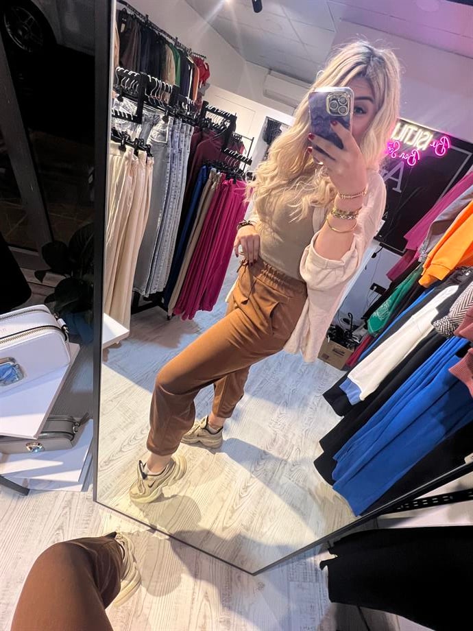 Ekstra Likralı Paça Biyeli Taba Kumaş Pantolon