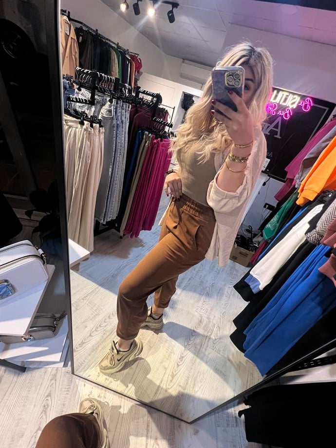 Ekstra Likralı Paça Biyeli Taba Kumaş Pantolon