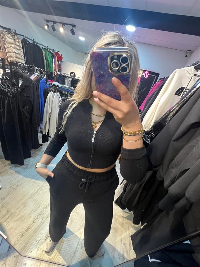 Fermuarlı Crop Bluz