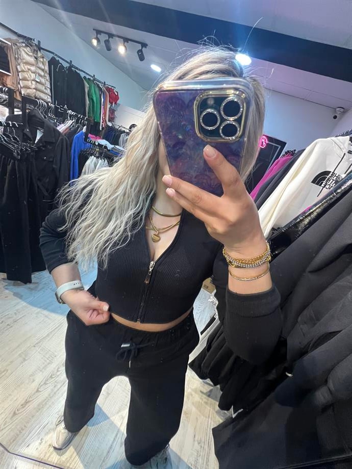 Fermuarlı Crop Bluz