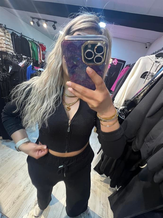 Fermuarlı Crop Bluz