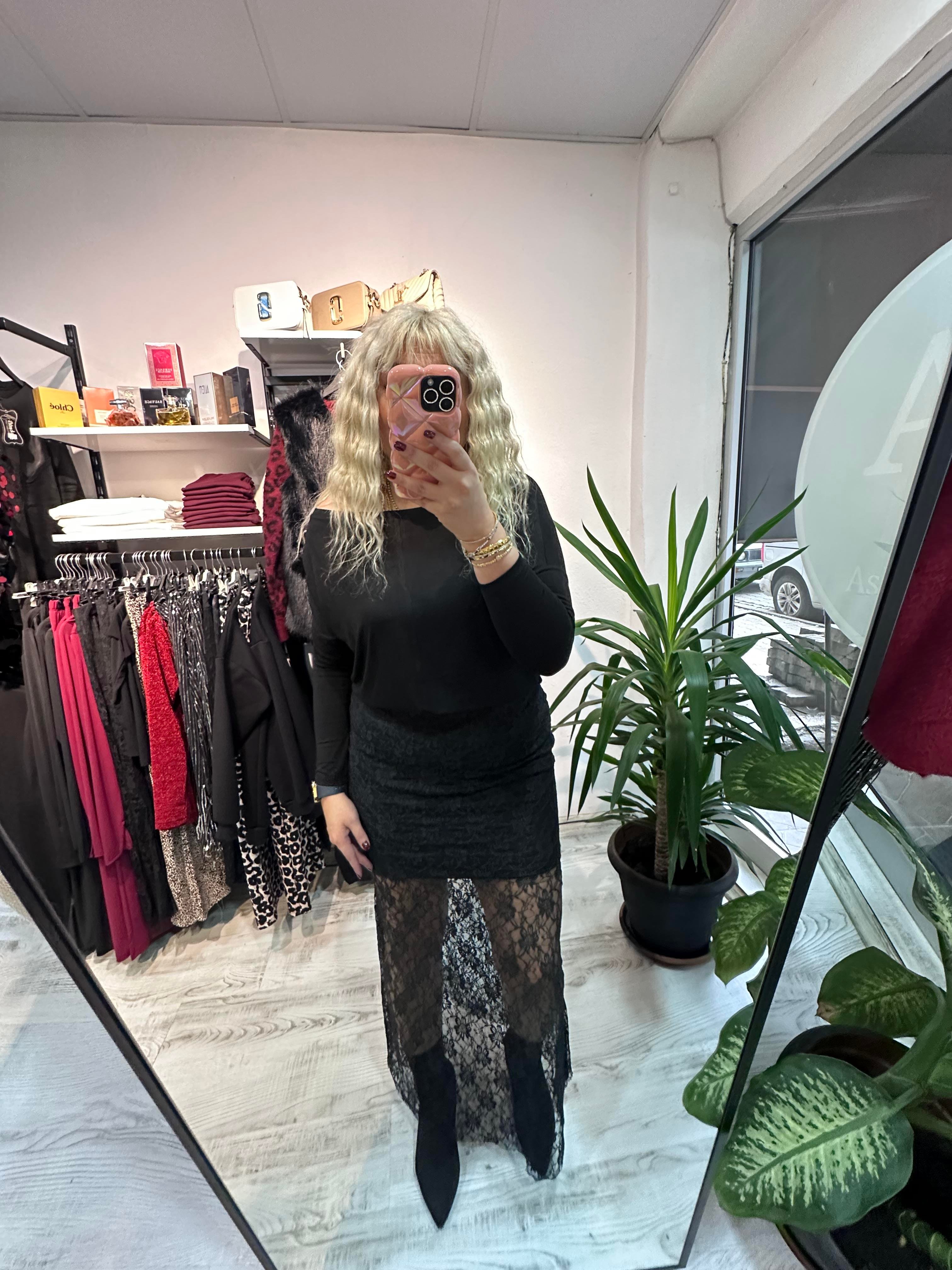 Fistolu Astarlı Maksi Boy Etek