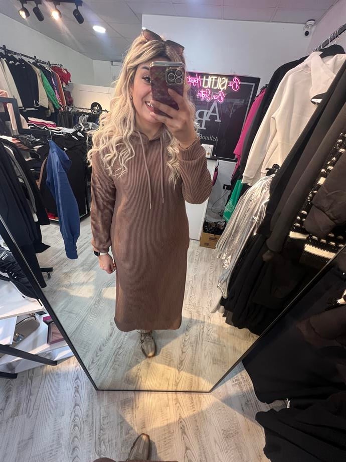 Fitilli Kumaş Taba Sweat Elbise