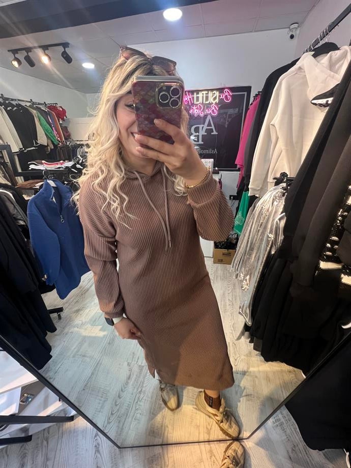 Fitilli Kumaş Taba Sweat Elbise