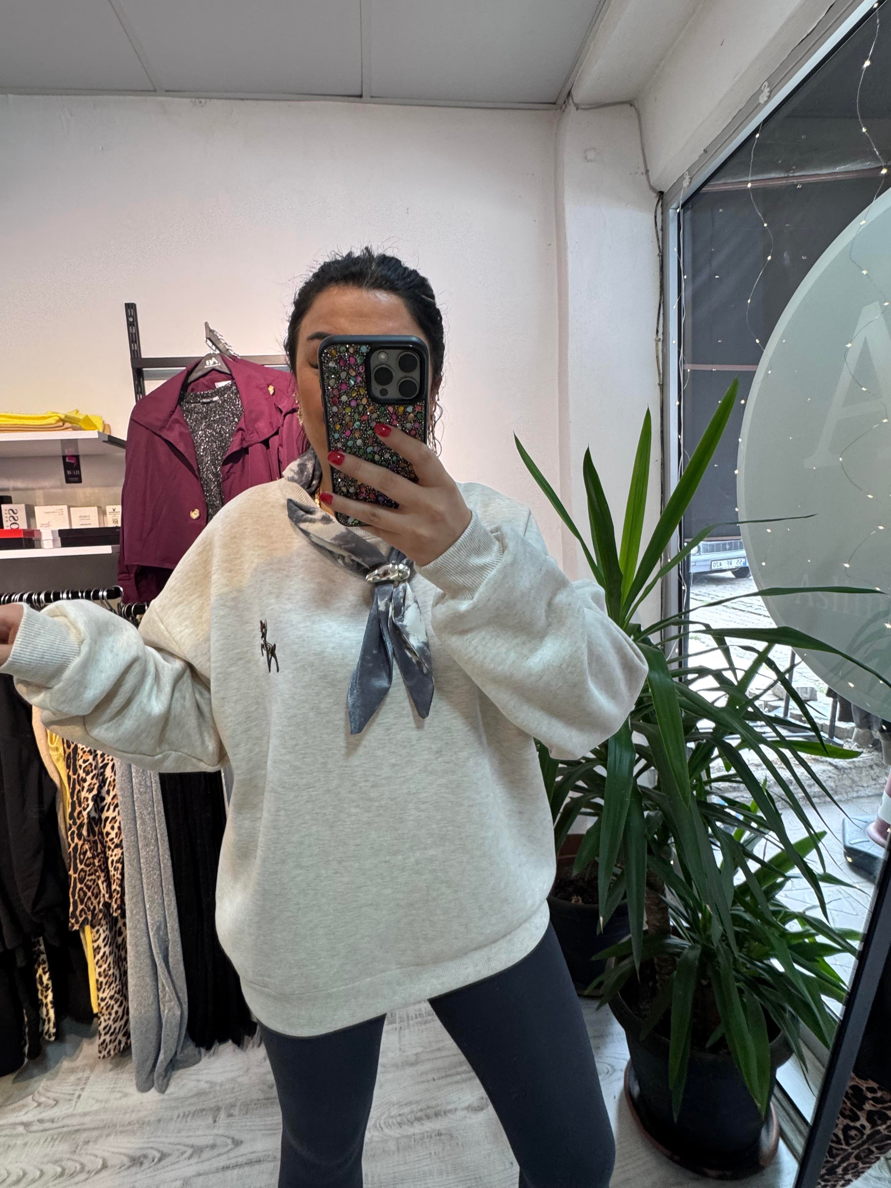 Fular Detaylı Mrk Bej Sweat