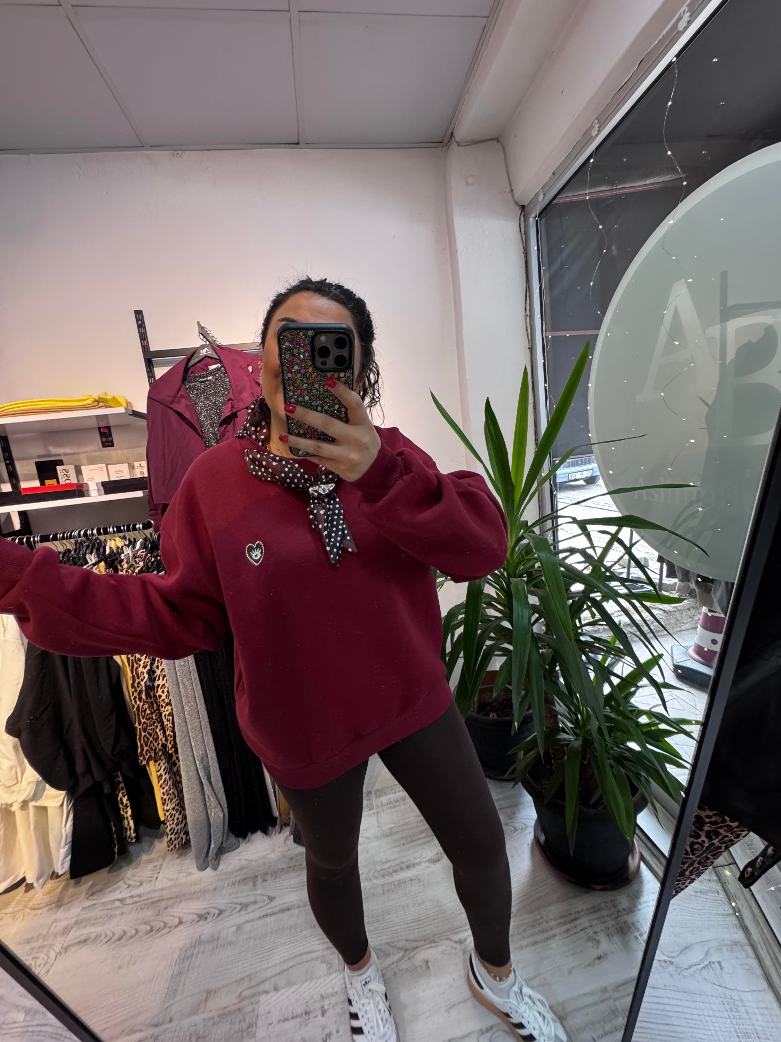 Fular Detaylı Mrk Bordo Sweat