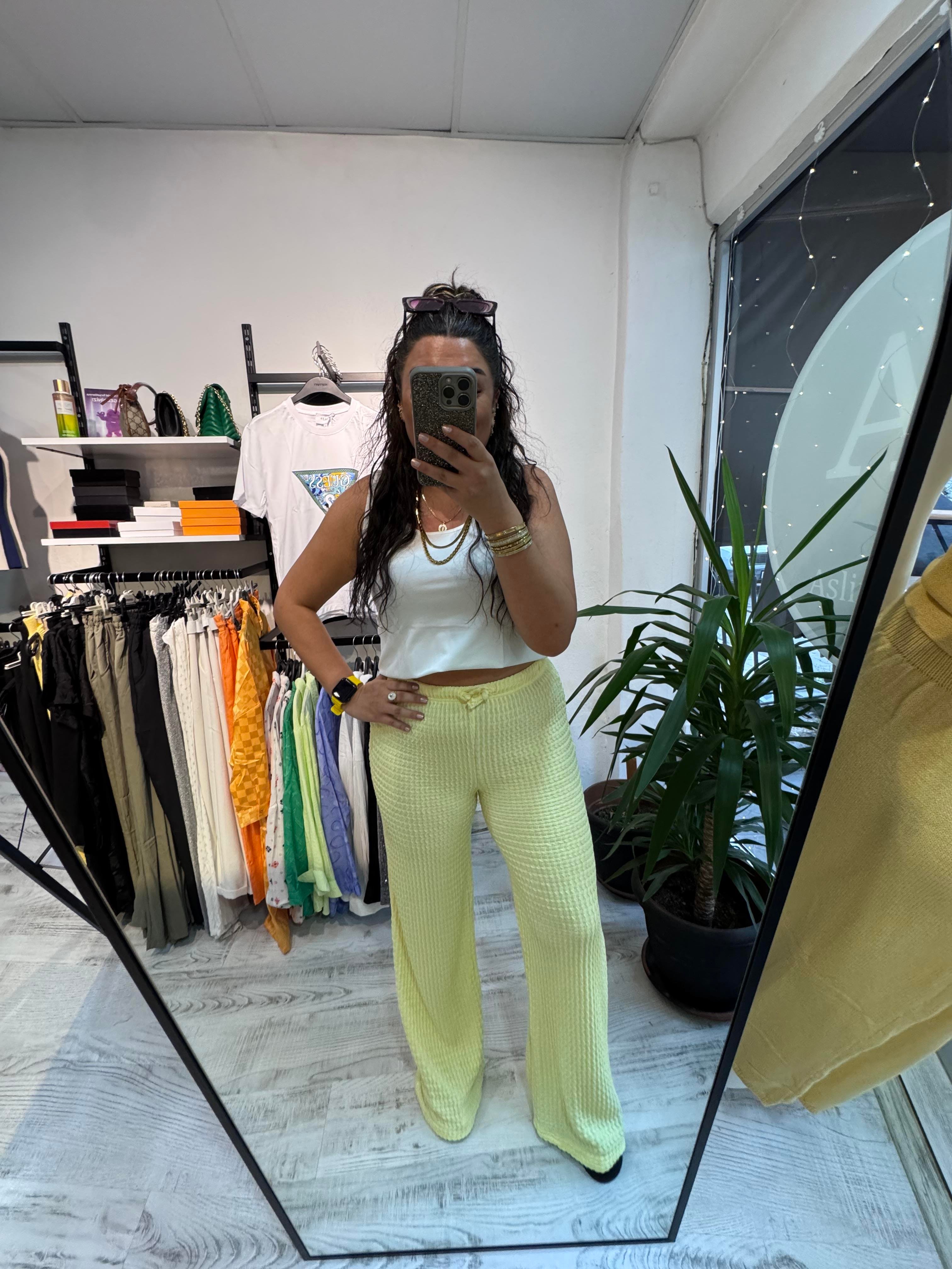 Goffre Kumaş Sarı Pantolon