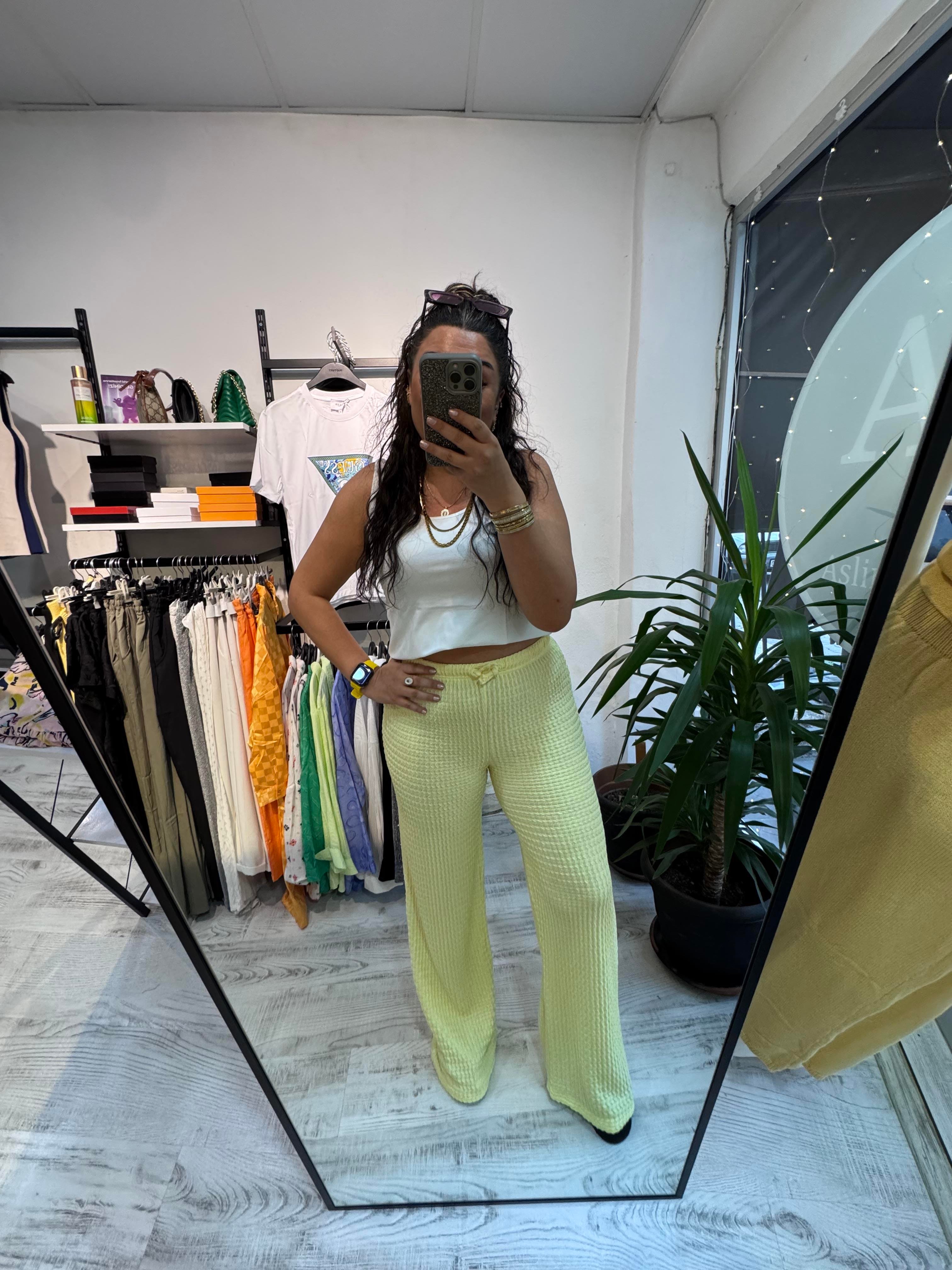 Goffre Kumaş Sarı Pantolon